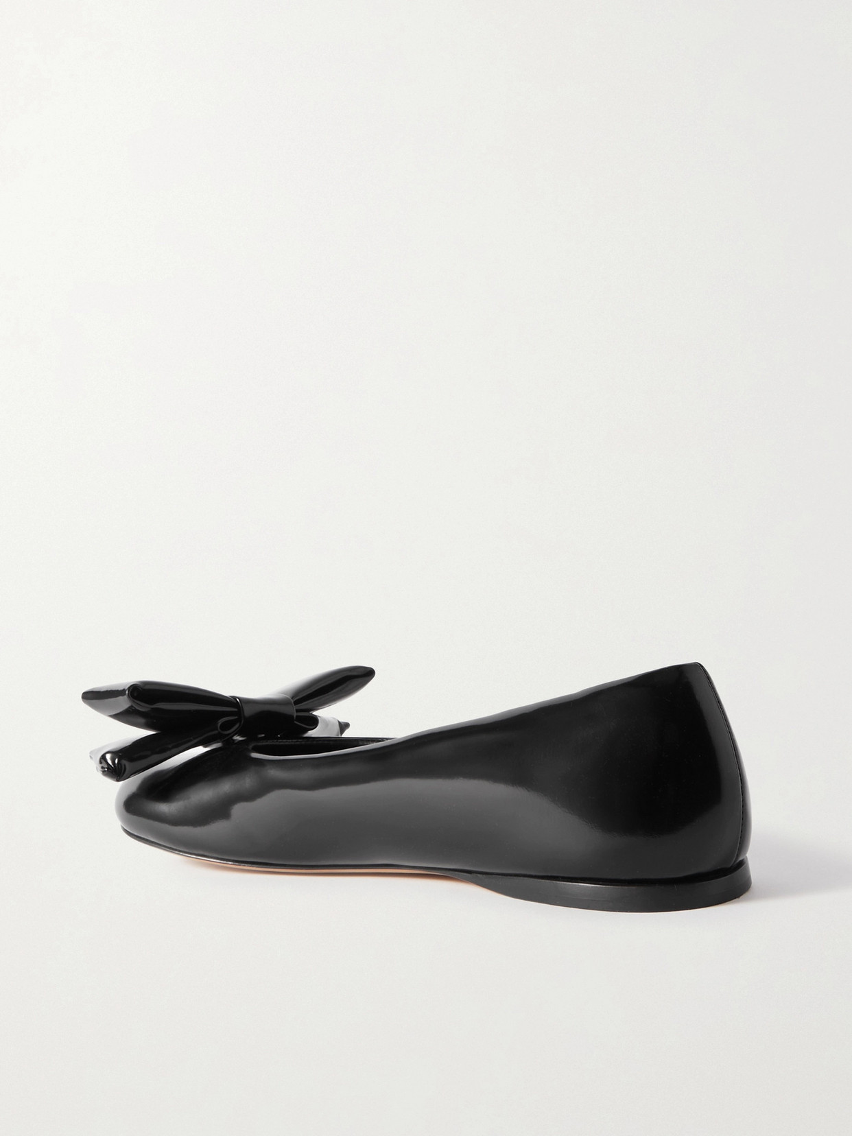 Shop Loewe Puffy Bow-detailed Glossed-leather Ballet Flats In Black