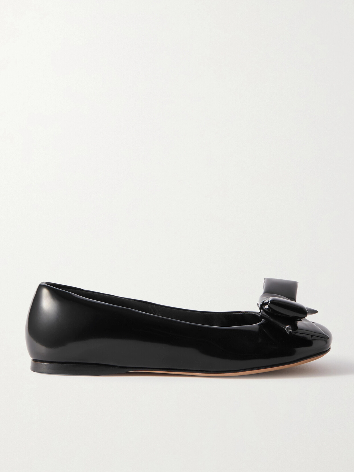 Shop Loewe Puffy Bow-detailed Glossed-leather Ballet Flats In Black