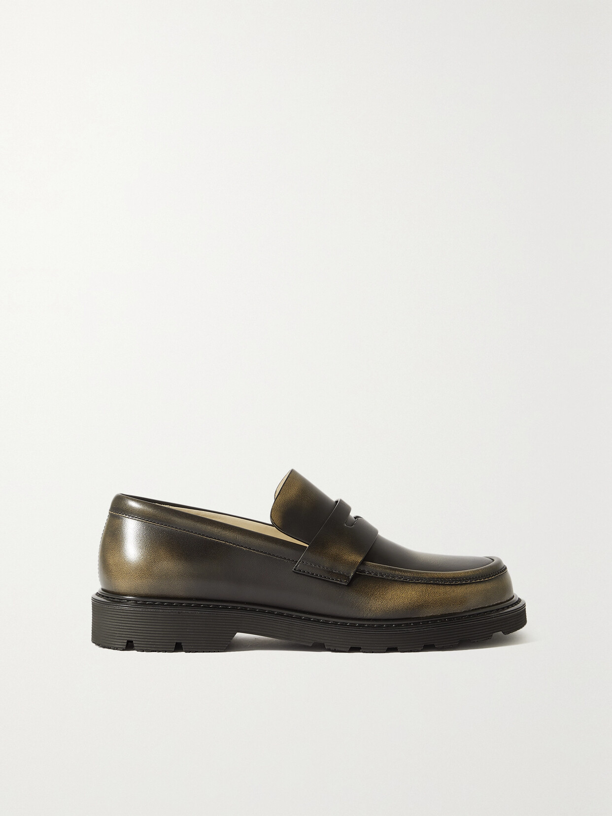 Shop Loewe Blaze Burnished Brushed-leather Loafers In Brown