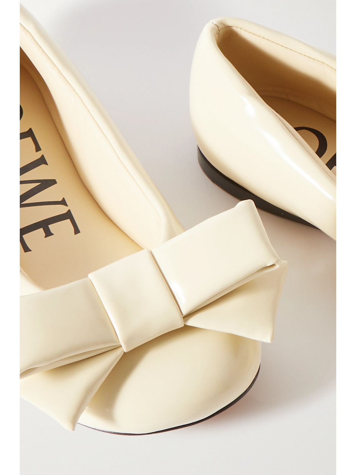 Shop Loewe Puffy Bow-detailed Padded Glossed-leather Ballet Flats In Neutrals