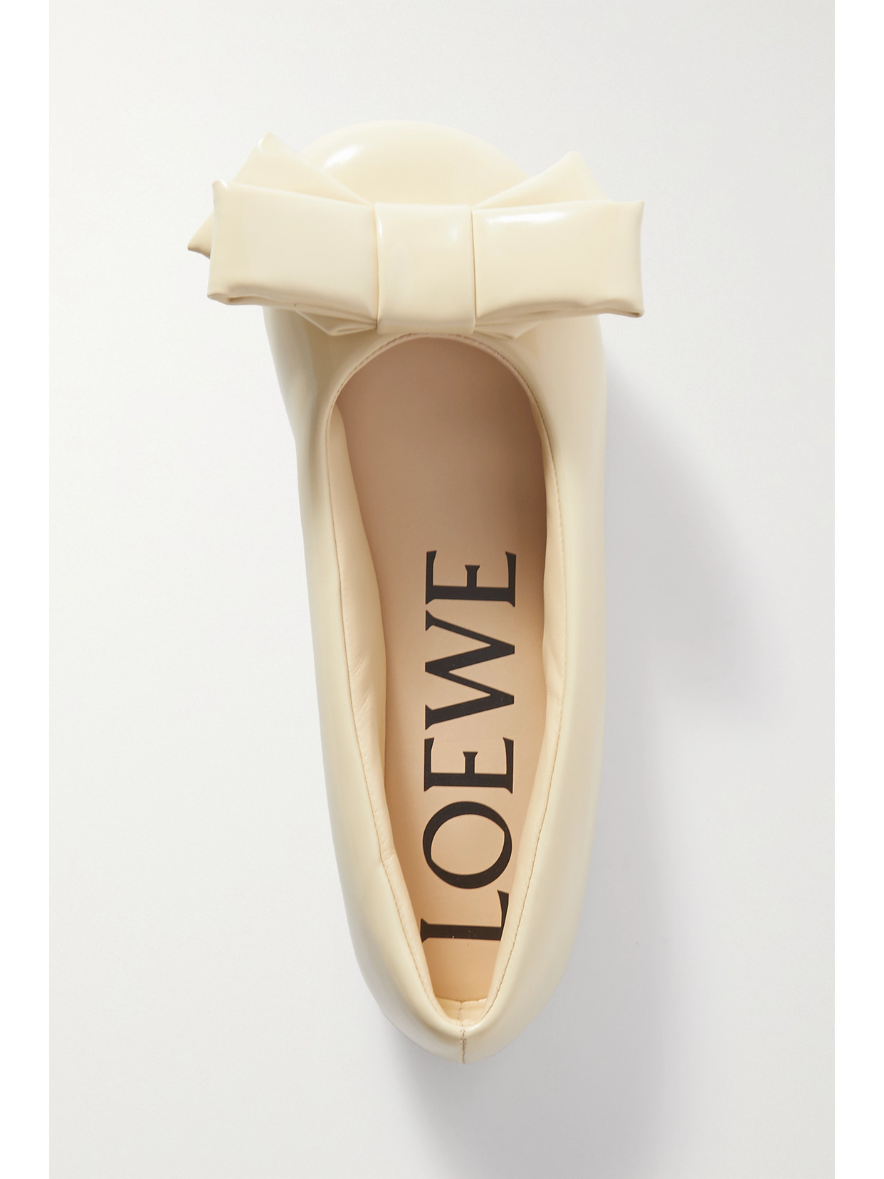 Shop Loewe Puffy Bow-detailed Padded Glossed-leather Ballet Flats In Neutrals