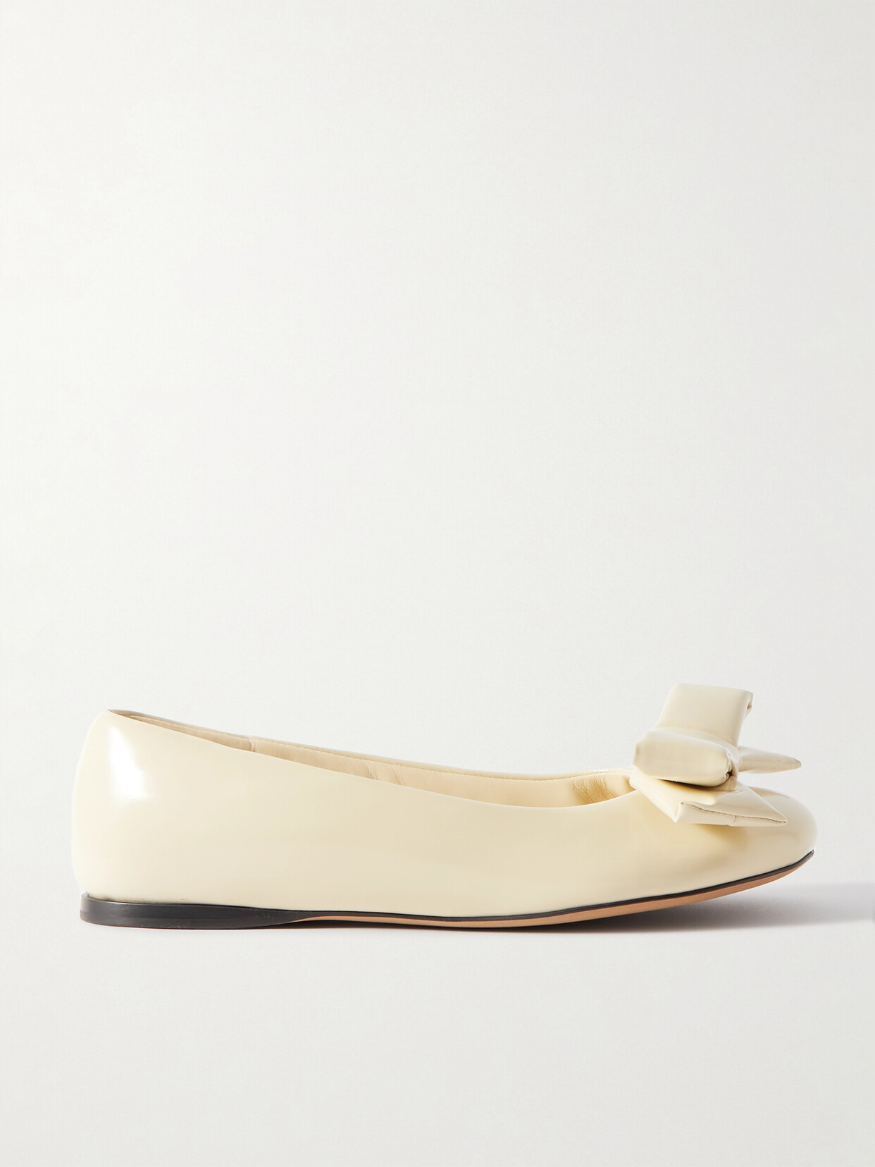 Loewe Puffy Bow-detailed Padded Glossed-leather Ballet Flats In Neutrals