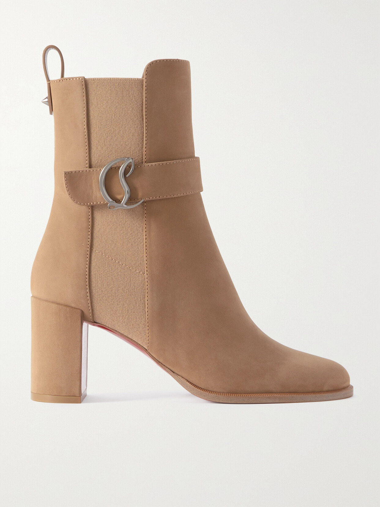 Shop Christian Louboutin Cl 70 Logo-embellished Buckled Nubuck Chelsea Boots In Neutrals