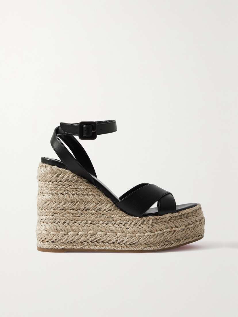 Christian Louboutin Mariza Zeppa 130 Leather-trimmed Espadrille Wedge Sandals
