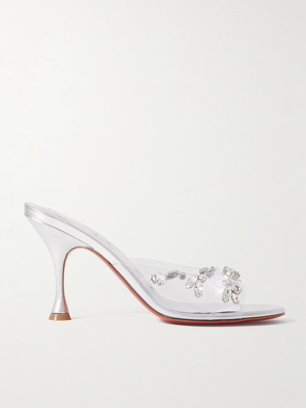 Shop Christian Louboutin Degraqueen 85 Crystal-embellished Pvc Mules In Silver