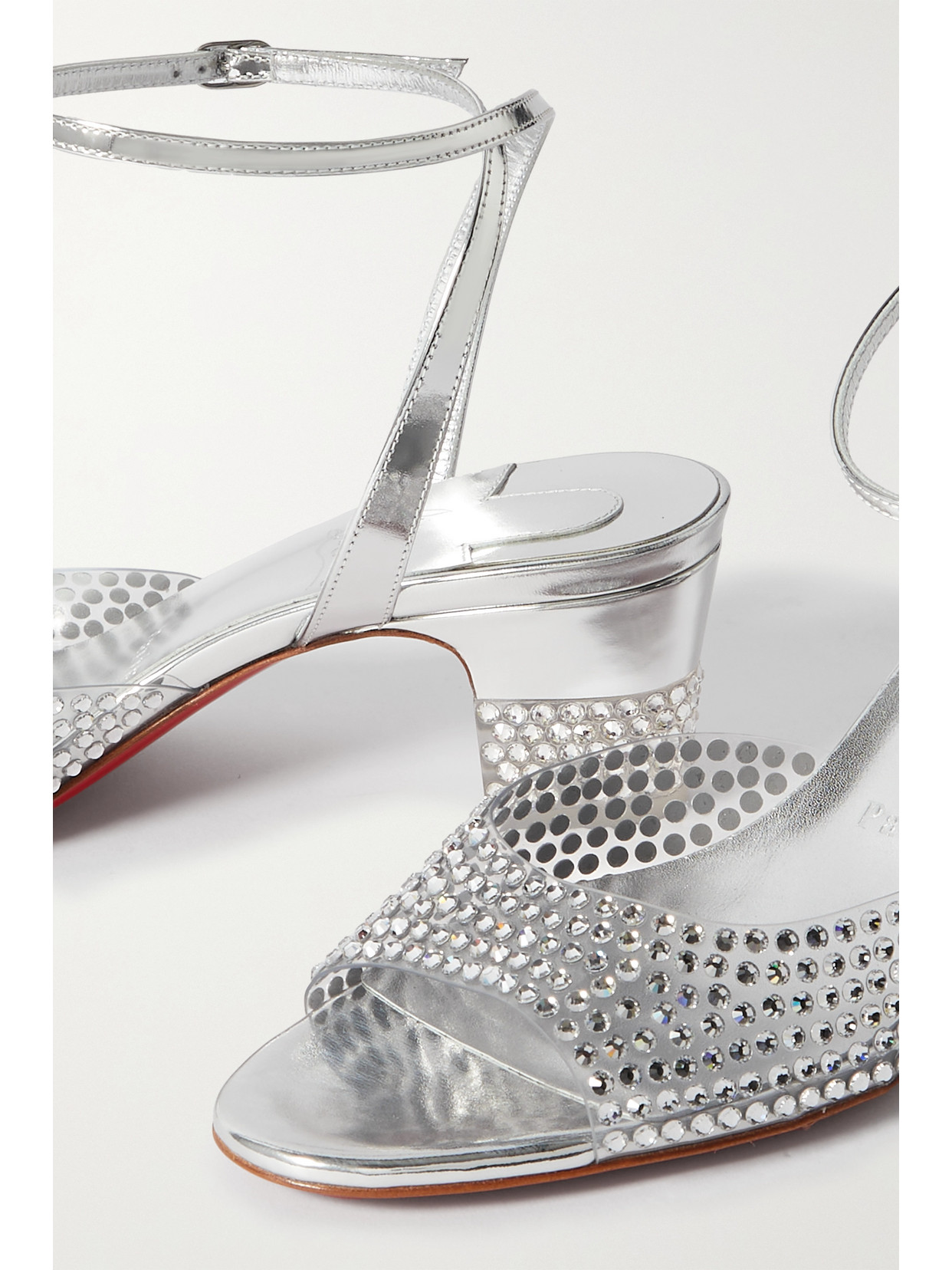 Shop Christian Louboutin Cassandrissima 45 Crystal-embellished Pvc And Metallic Leather Sandals In Silver