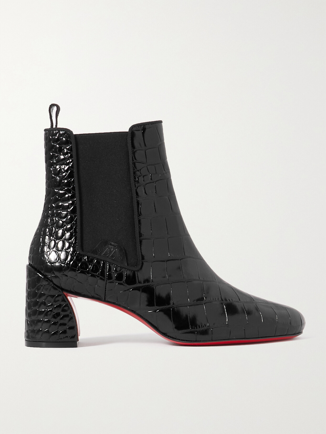 Christian Louboutin Turelastic 55 Croc-effect Patent-leather Chelsea Boots In Black