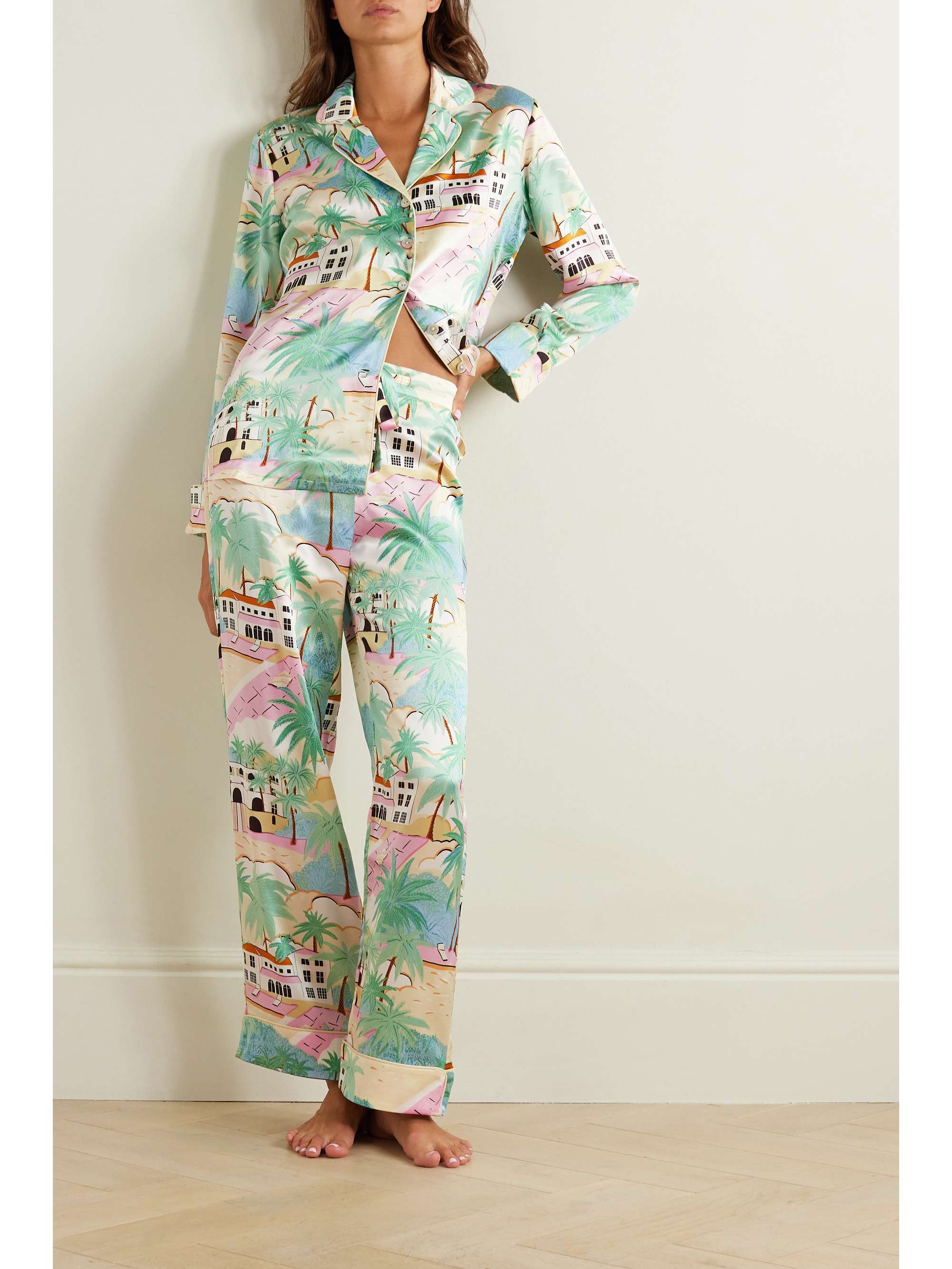 OLIVIA VON HALLE Lila printed silk-satin pajama set | NET-A-PORTER