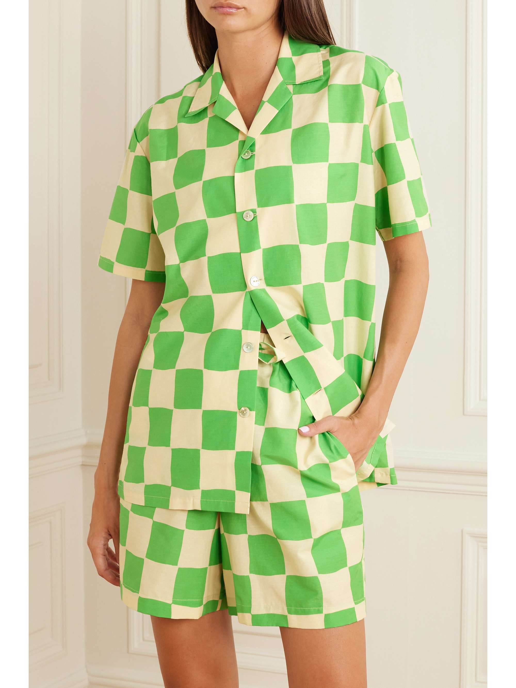 OLIVIA VON HALLE Emeli gingham cotton and silk blend pajama set
