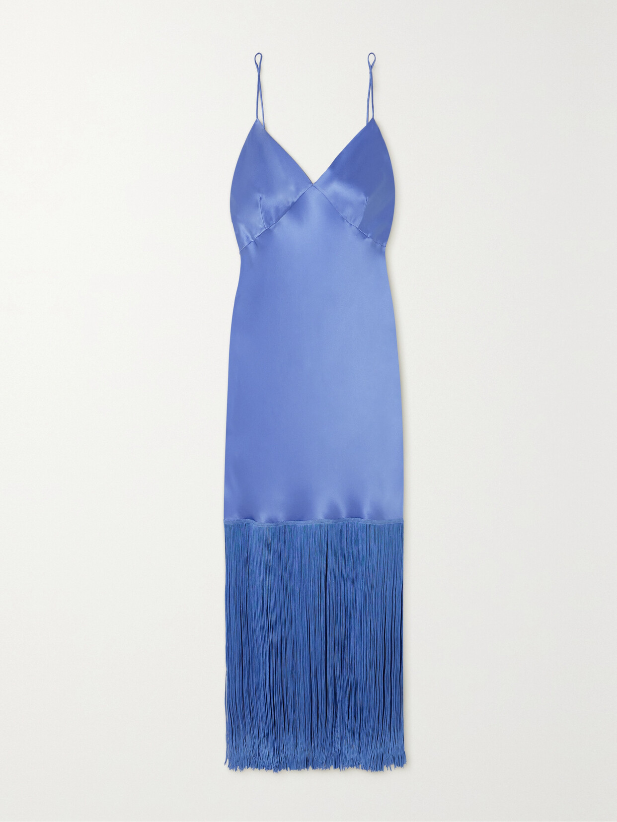 Olivia von Halle Zoya Fringed Silk-satin Nightdress - Blue