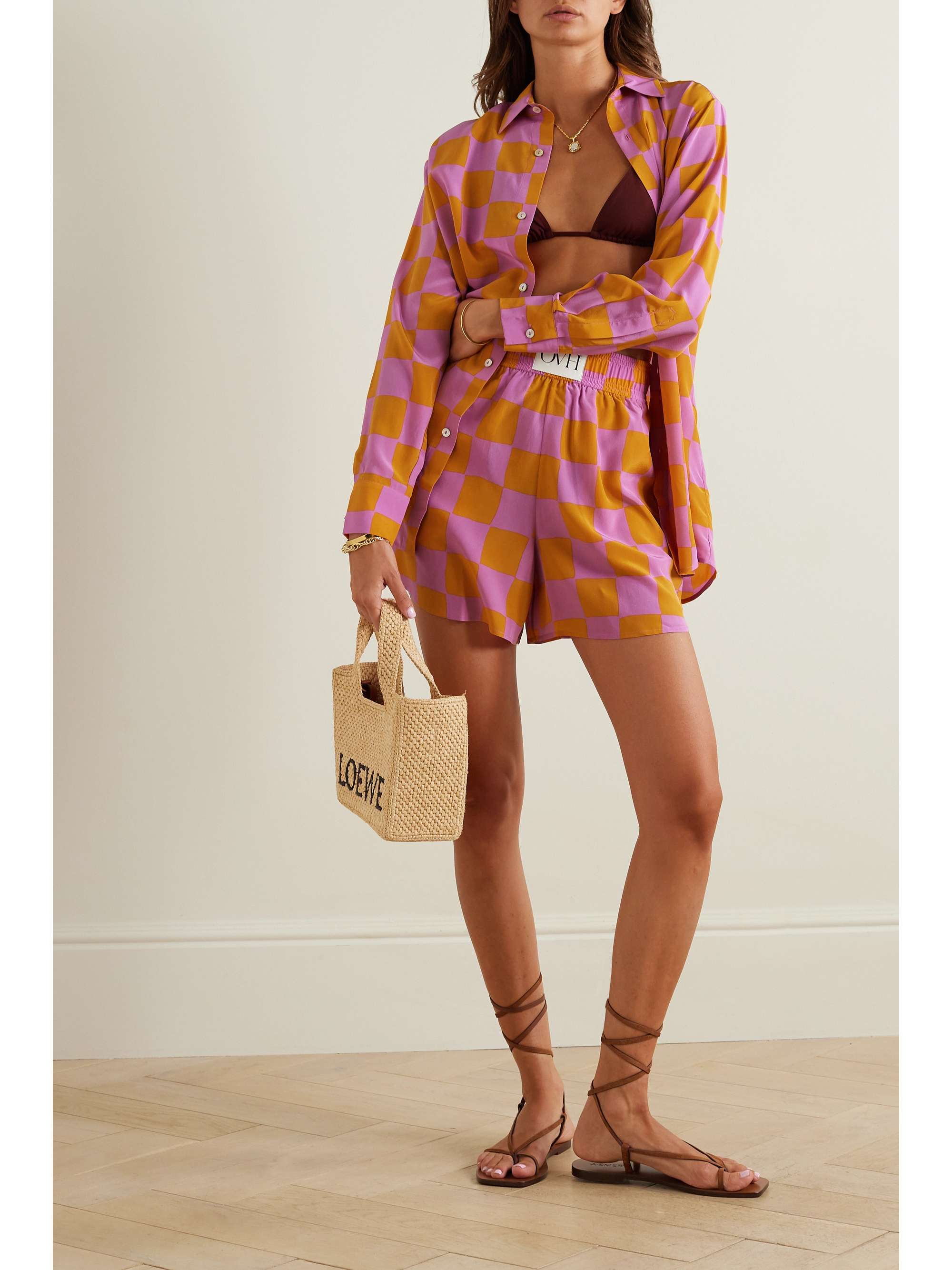 OLIVIA VON HALLE Kick checked silk-satin pajama set | NET-A-PORTER