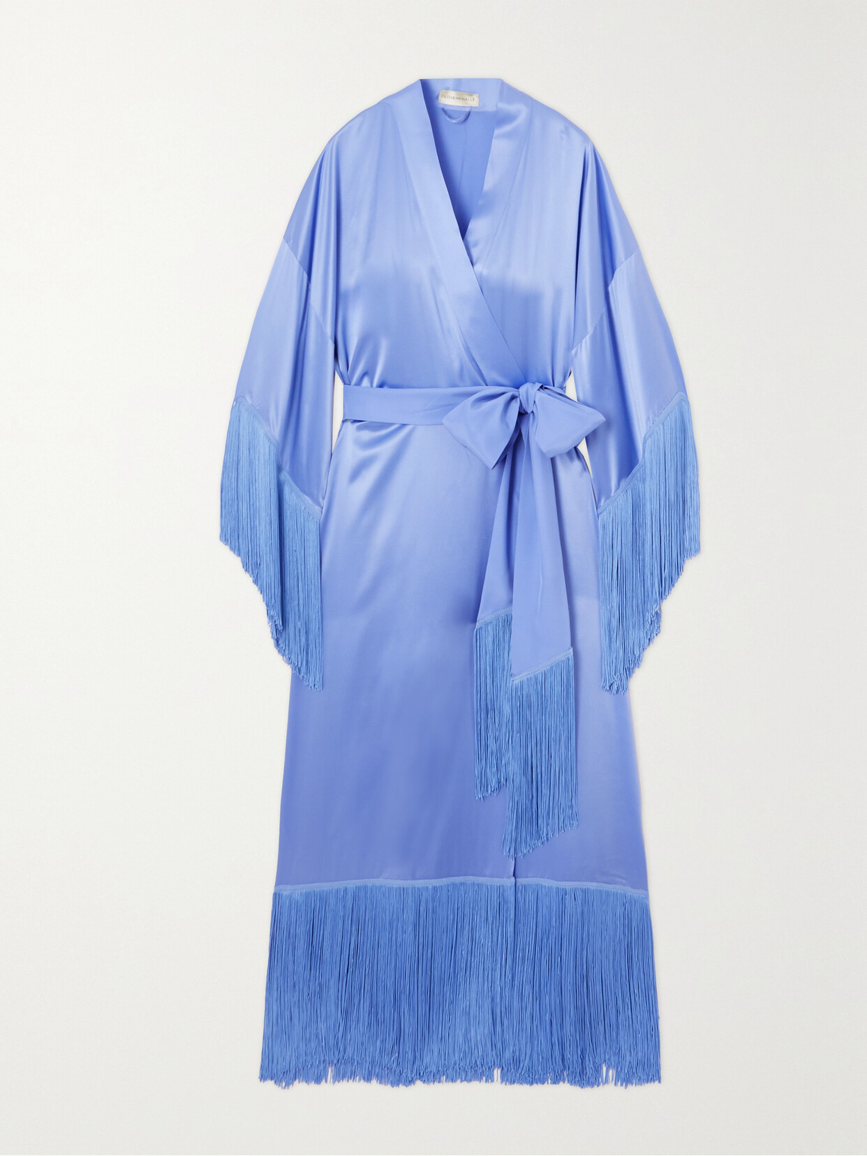 Olivia von Halle Belted Fringed Silk-satin Robe