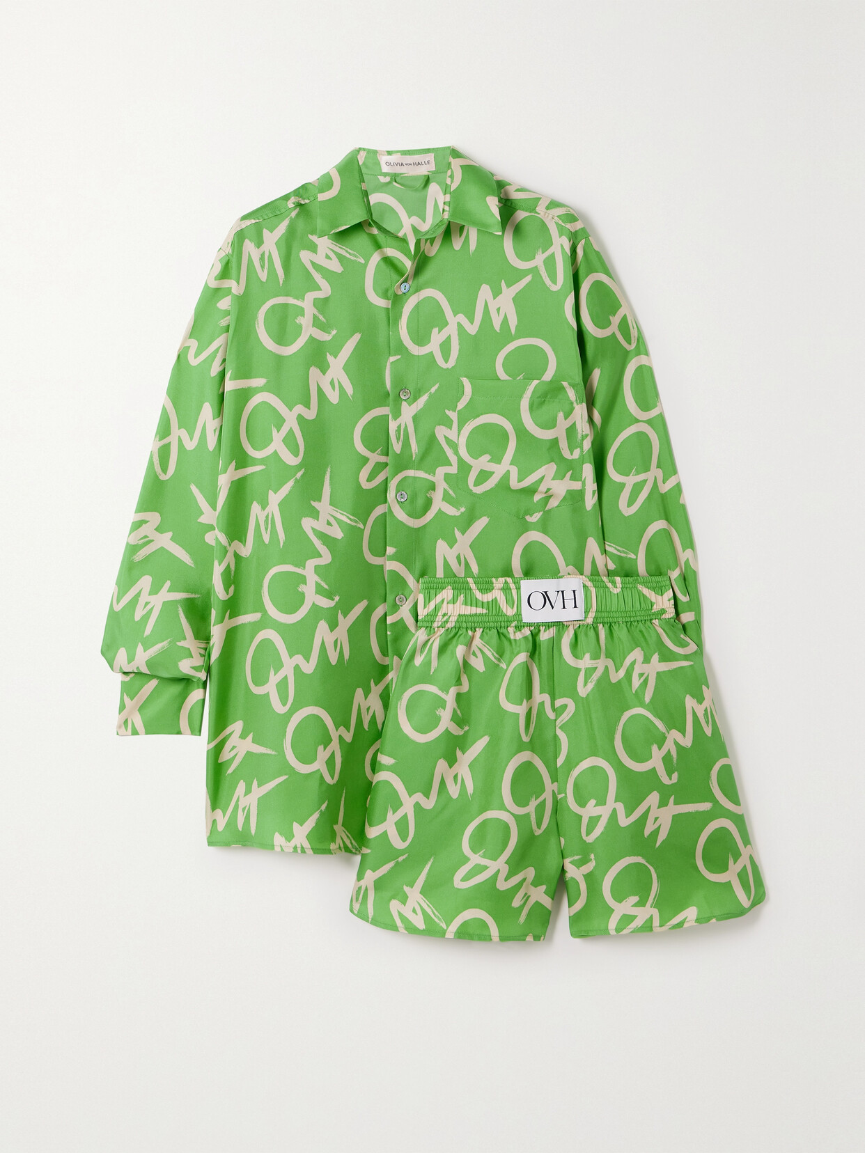 Olivia von Halle - Kick Printed Silk-twill Pajama Set - Green