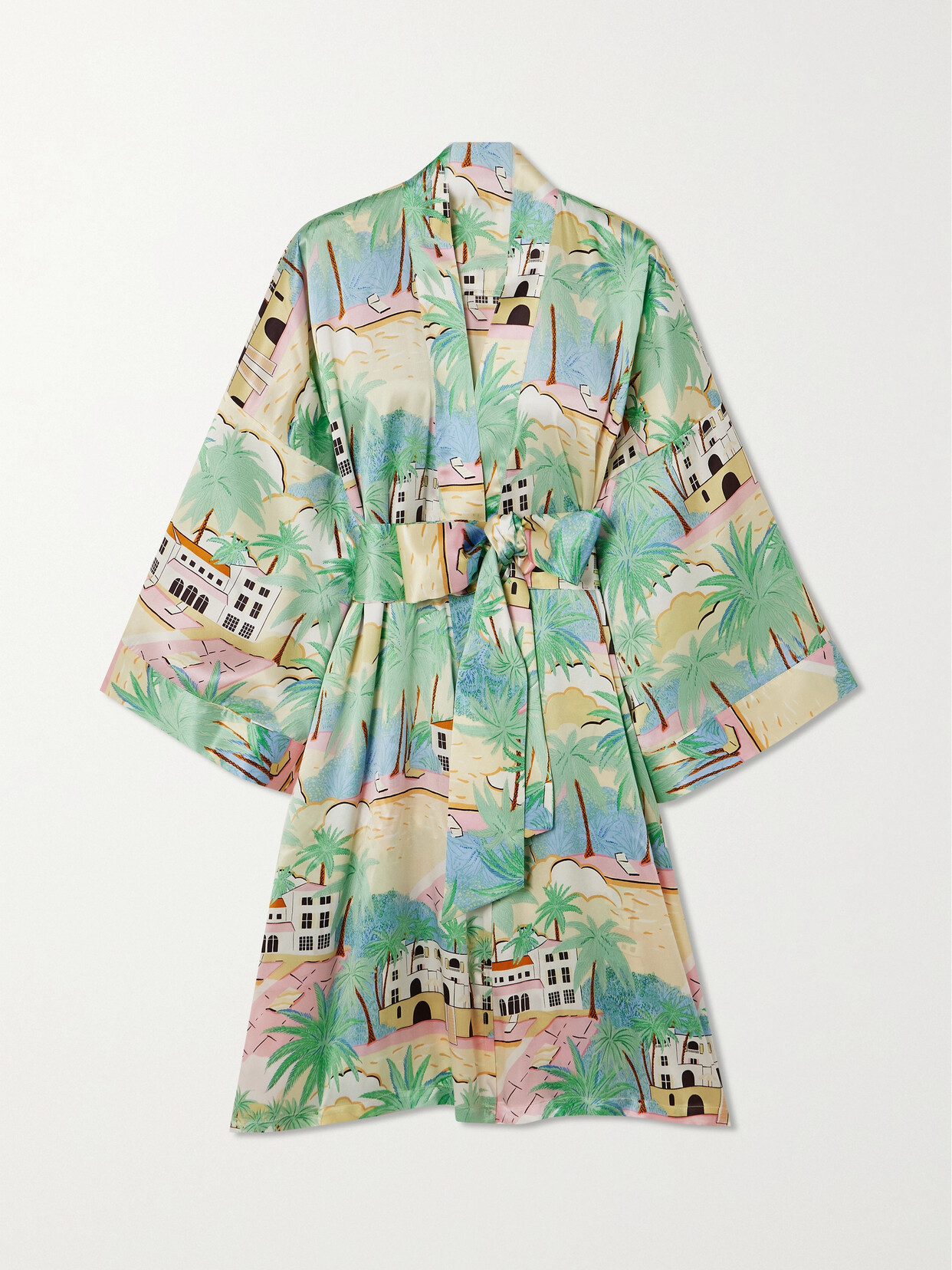 Olivia von Halle - Mimi Printed Silk-satin Robe - Blue