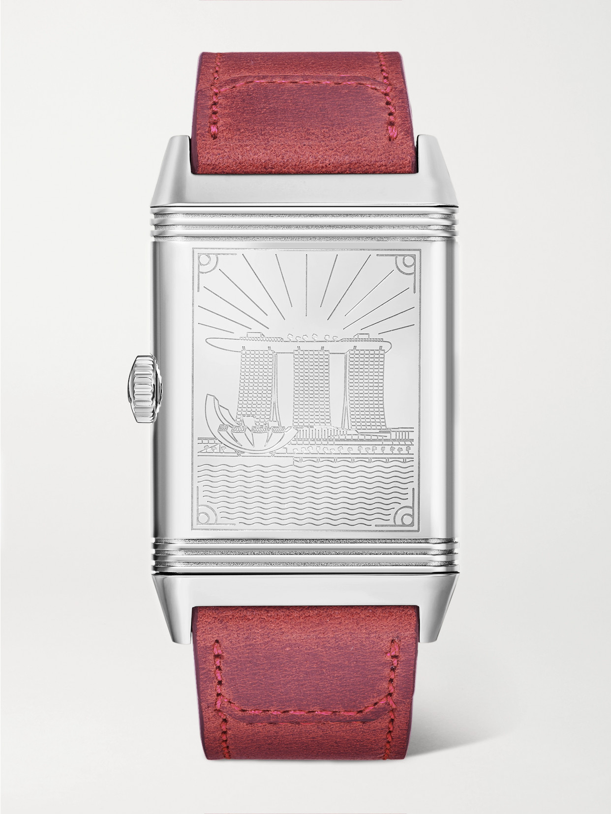 Jaeger-lecoultre Reverso Classic Singapore Limited Edition Hand-wound 45.6mm Stainless Steel And Leather Watch In Pink