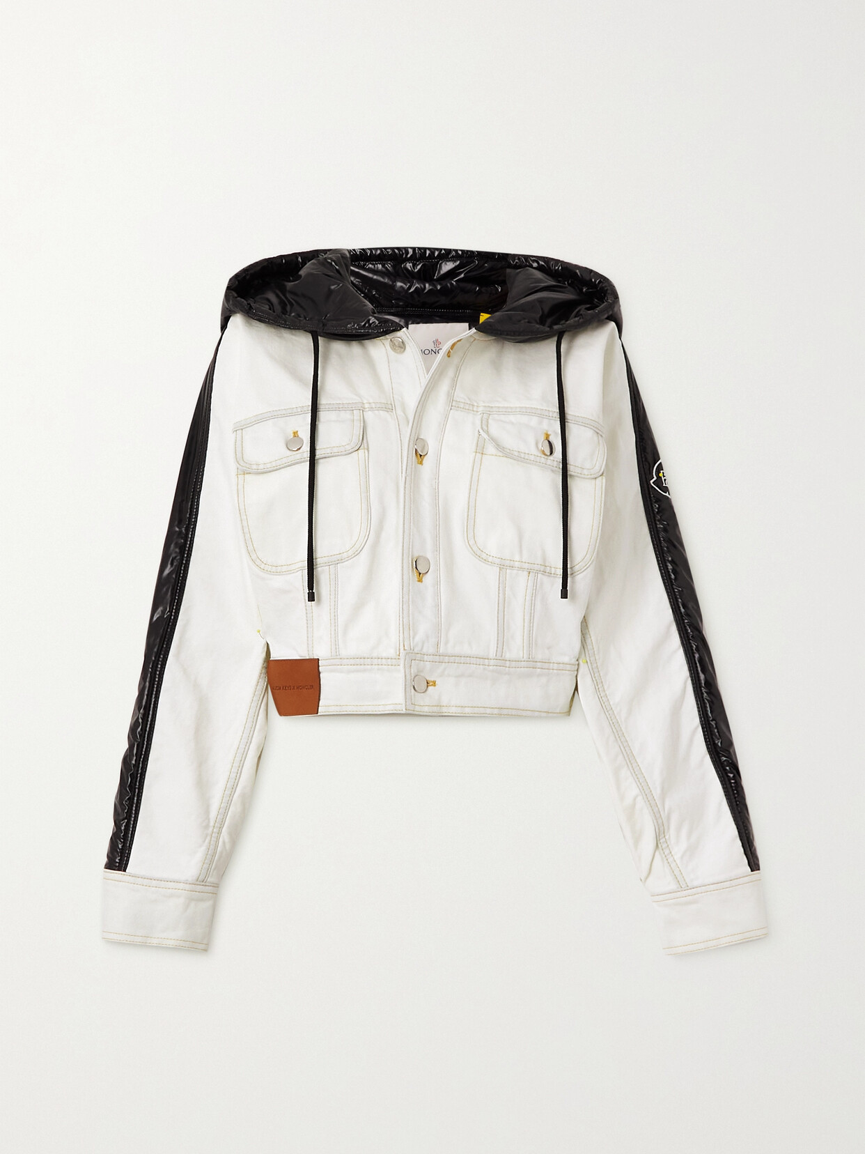 Moncler Genius - + Alicia Keys Cropped Hooded Coated Shell-panelled Denim Jacket - White