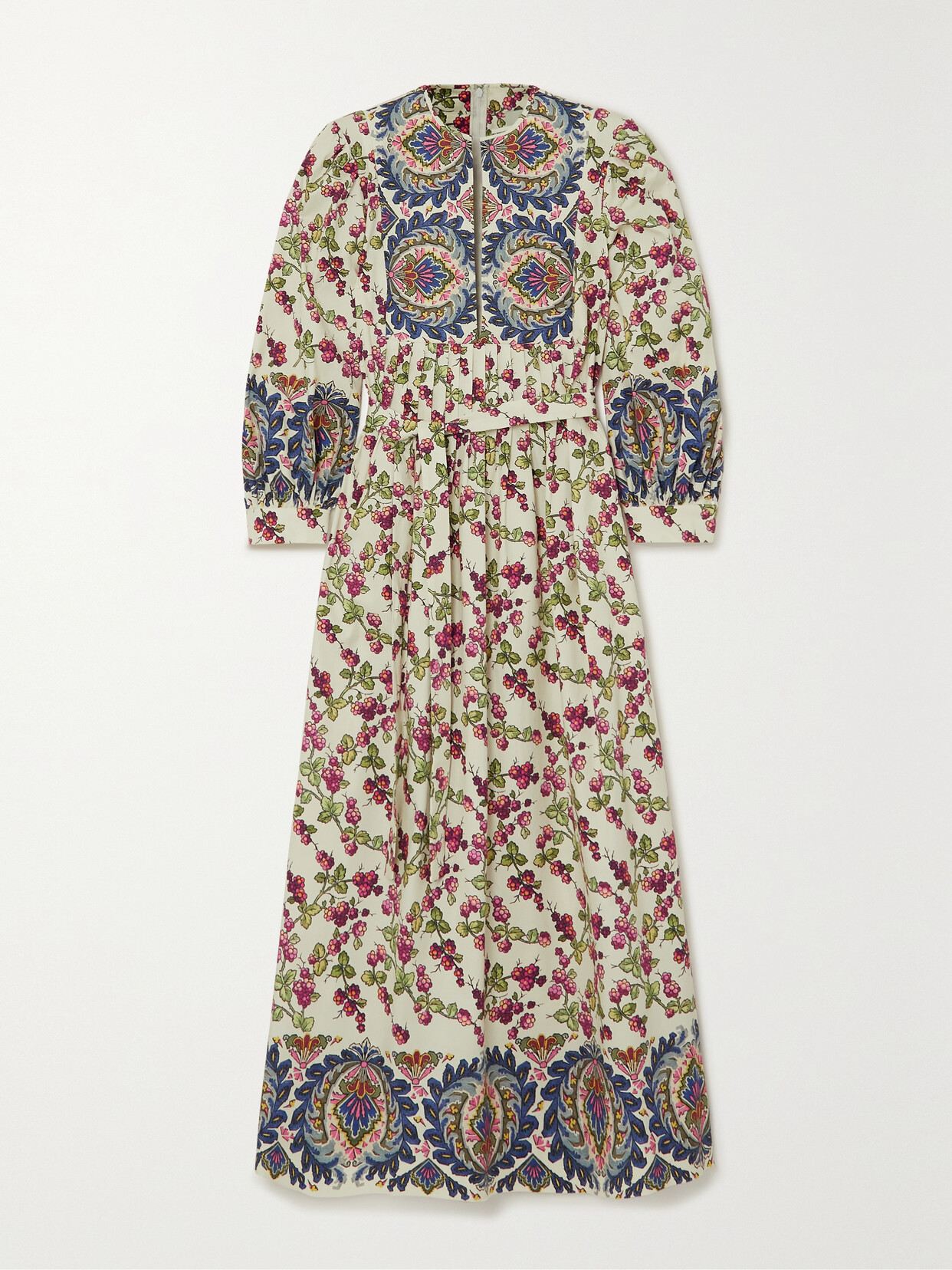 Etro Garden Party Pleated Poplin Midi Dress In White