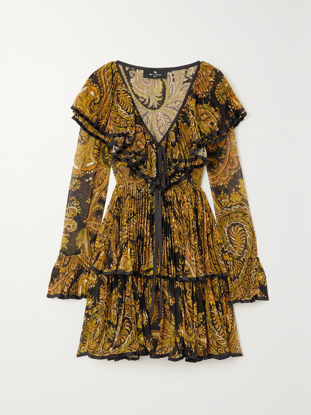 Etro Ruffled Paisley-print Pleated Organza Mini Dress - Multi
