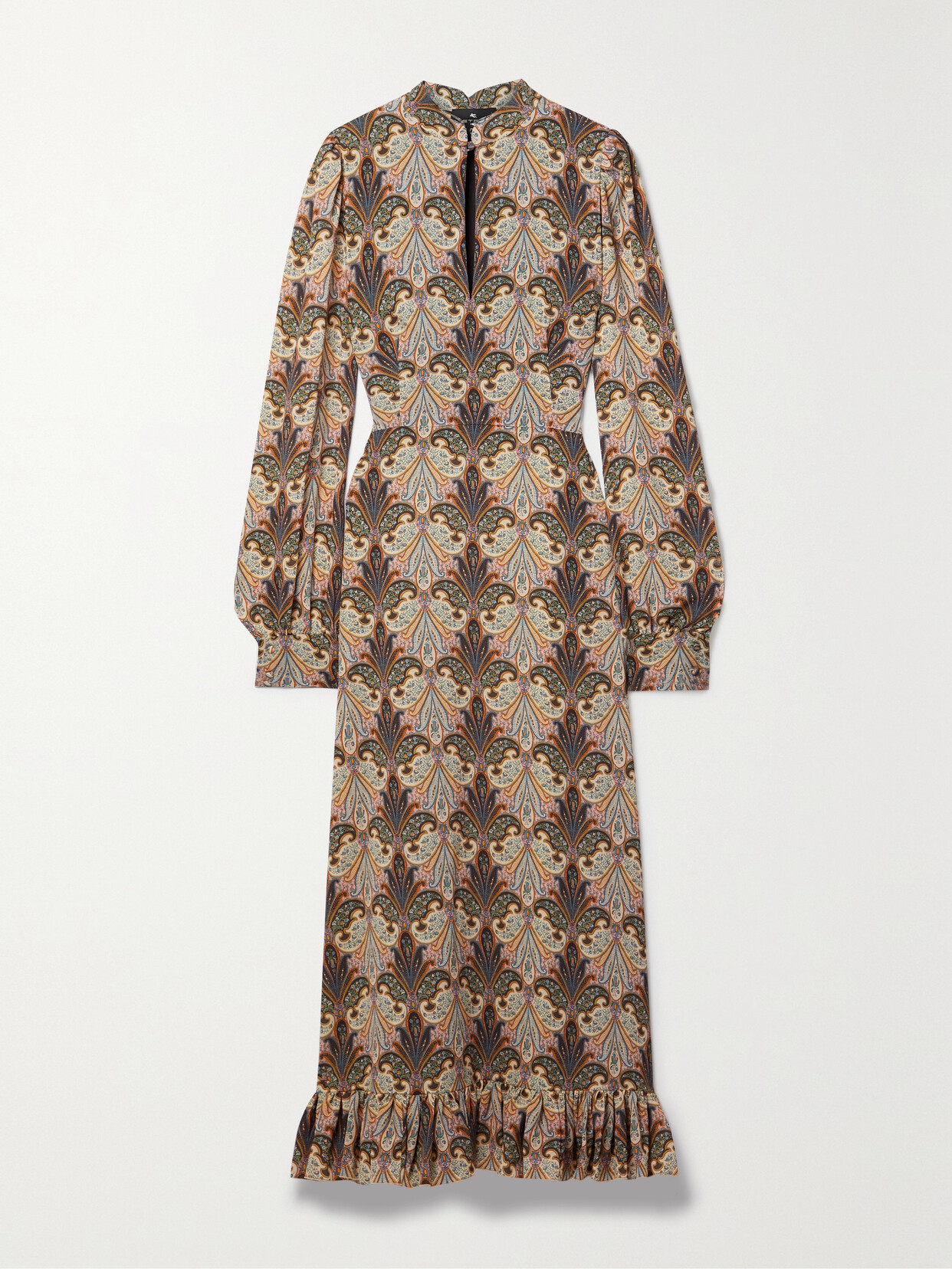 Etro Ruffled Printed Crepe Midi Dress - Black