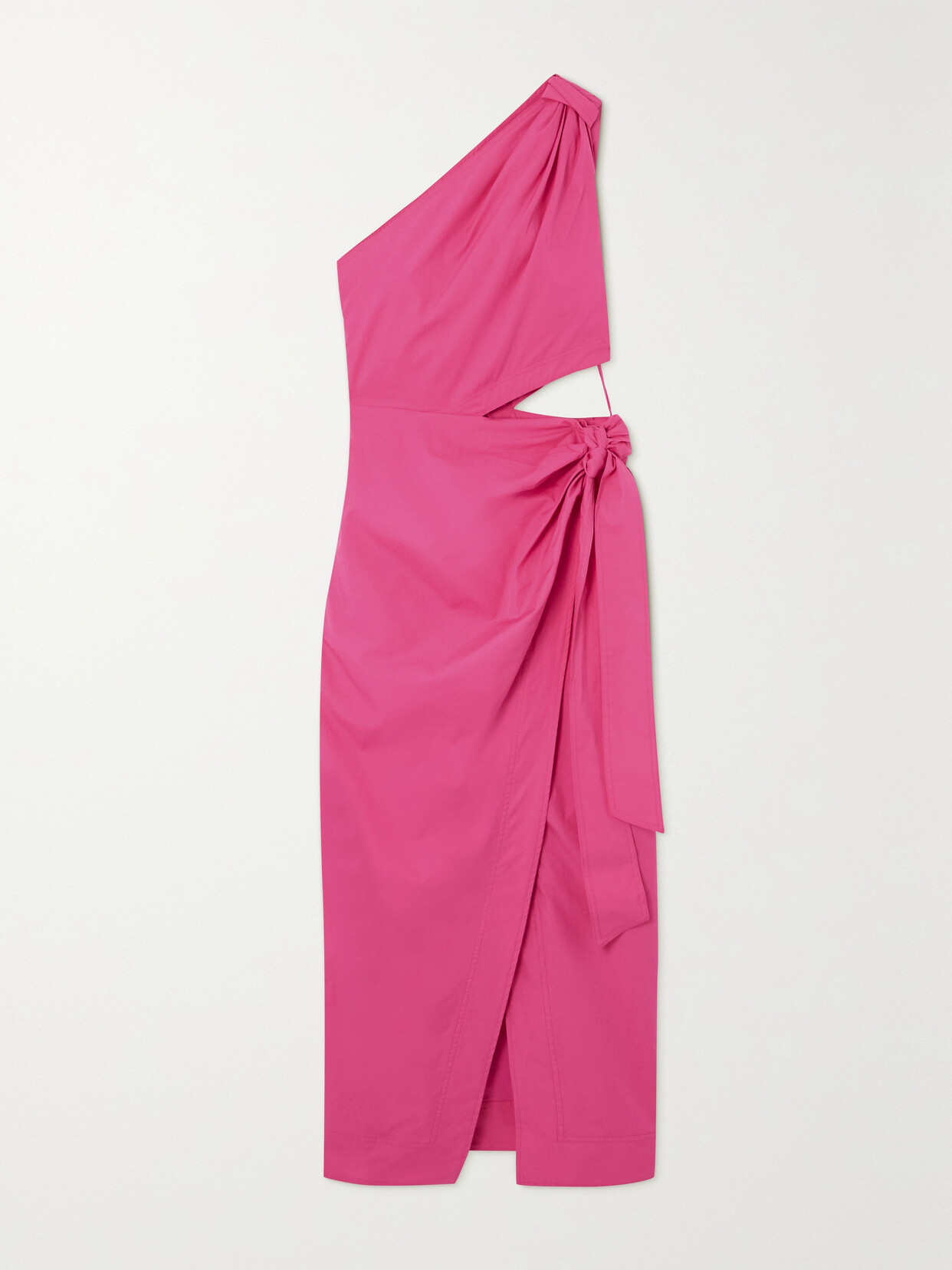 SIMKHAI Doran One-shoulder Cutout Draped Cotton-poplin Midi Dress - Pink
