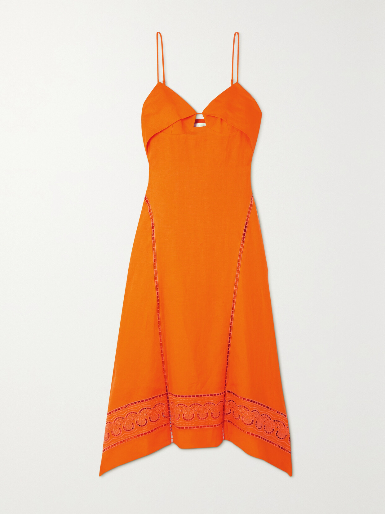 SIMKHAI - Valeria Broderie Anglaise Linen-blend Midi Dress - Orange