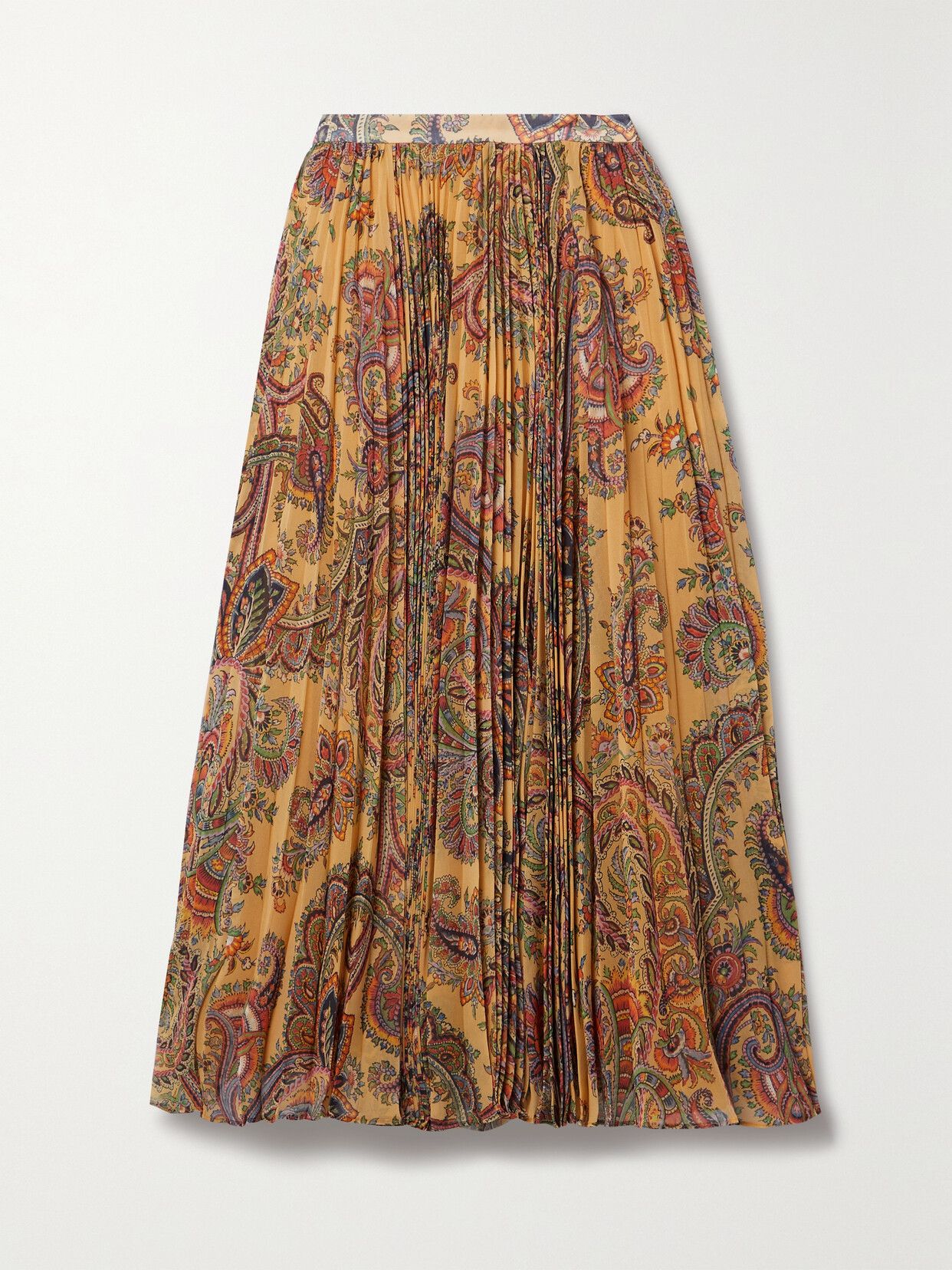 Etro Pleated Paisley-print Crepe Midi Skirt In Multicolour
