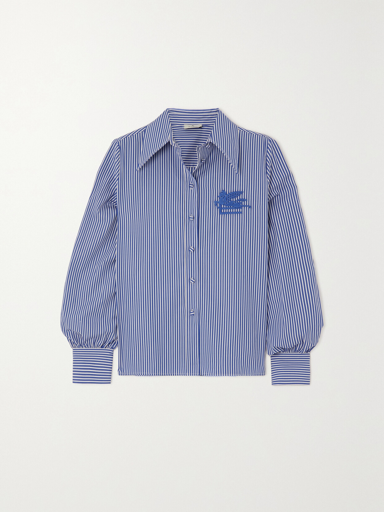 Etro Embroidered Striped Cotton-poplin Shirt - Blue