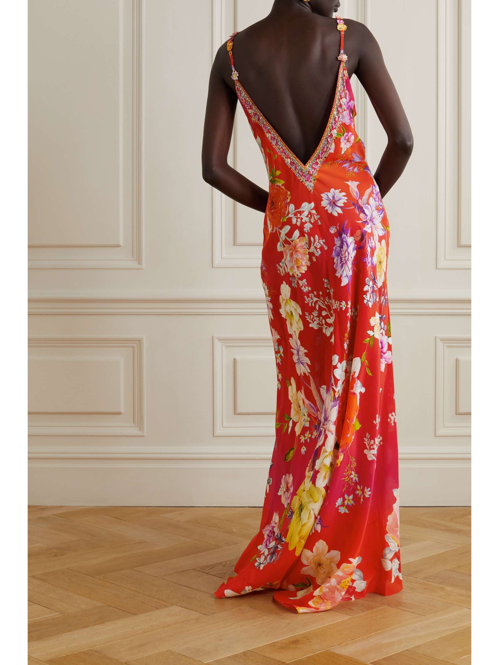 CAMILLA Kiss and Tell crystal-embellished floral-print silk crepe de chine maxi dress
