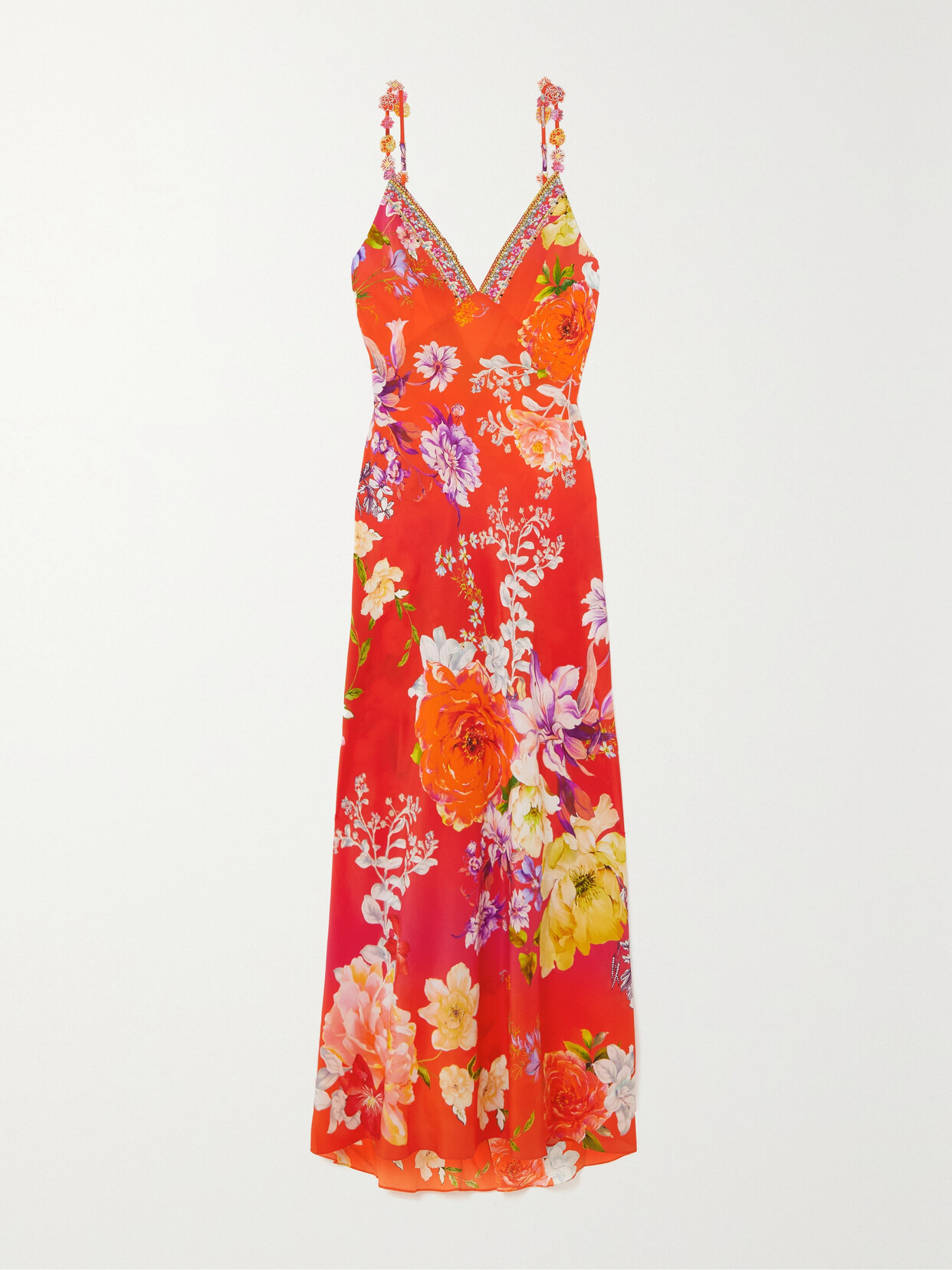 Camilla - Kiss And Tell Crystal-embellished Floral-print Silk Crepe De Chine Maxi Dress - Red