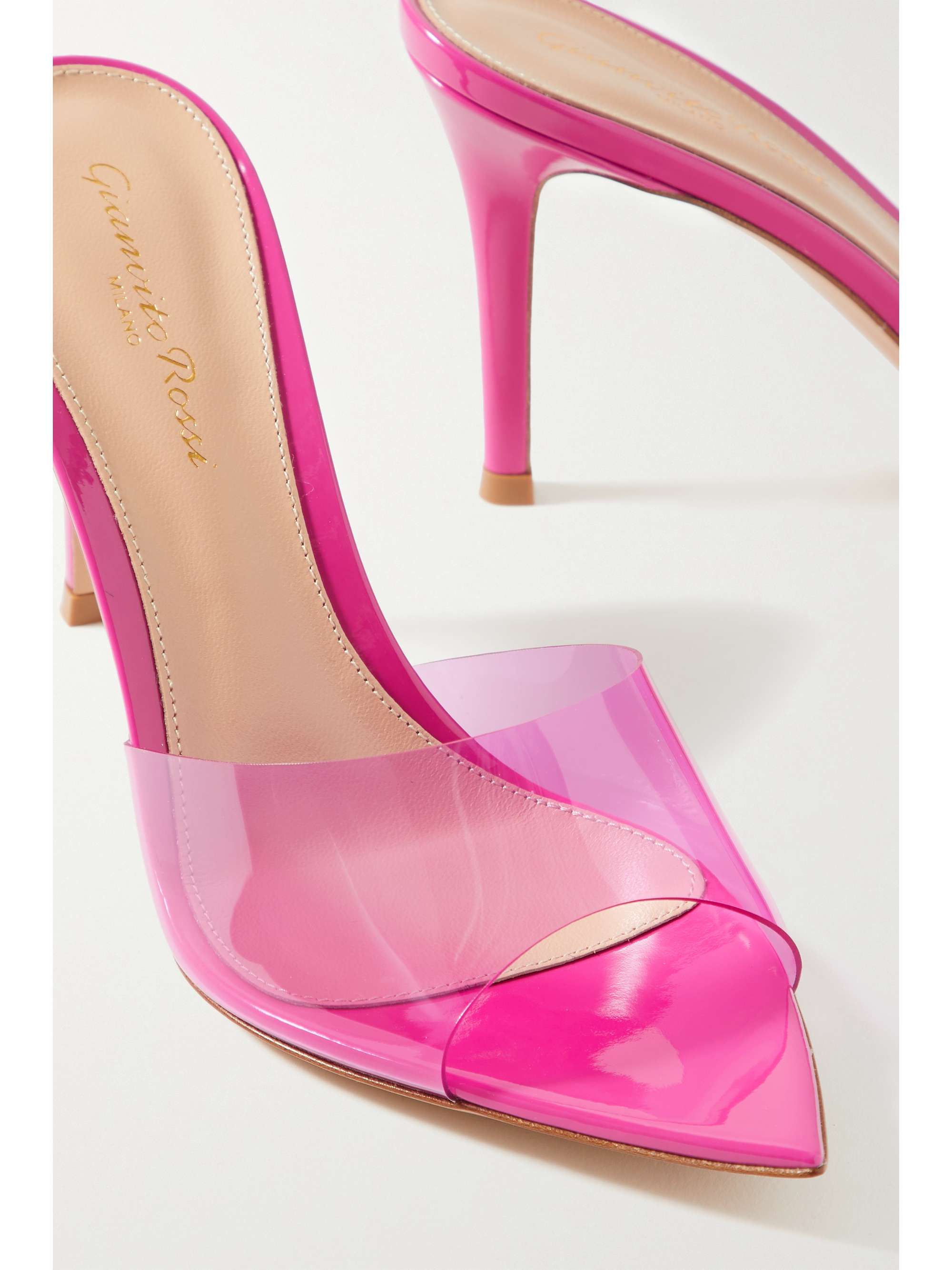 GIANVITO ROSSI Elle 85 PVC and patent-leather mules