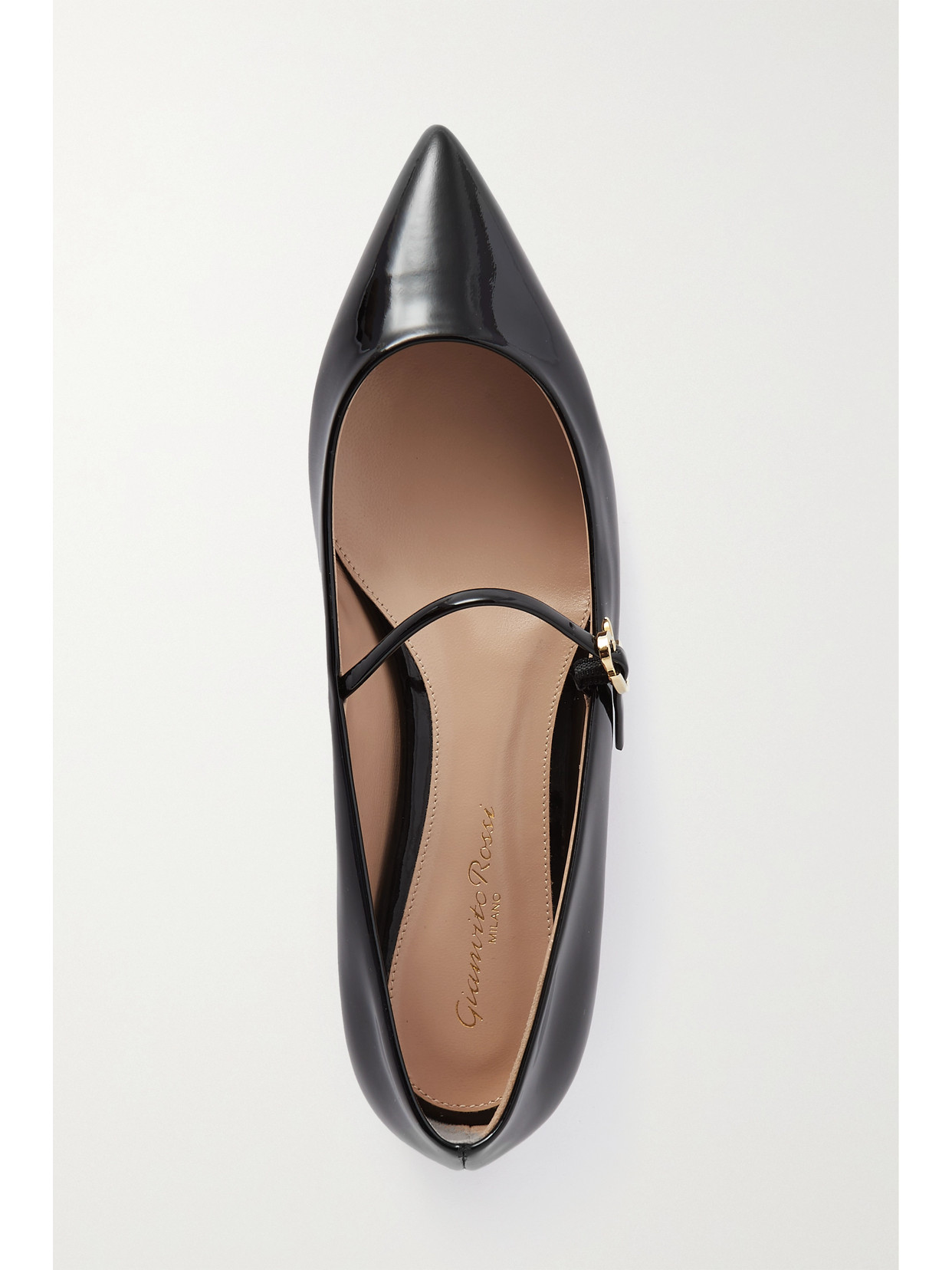 Shop Gianvito Rossi Vernice Patent-leather Mary Jane Point-toe Flats In Black