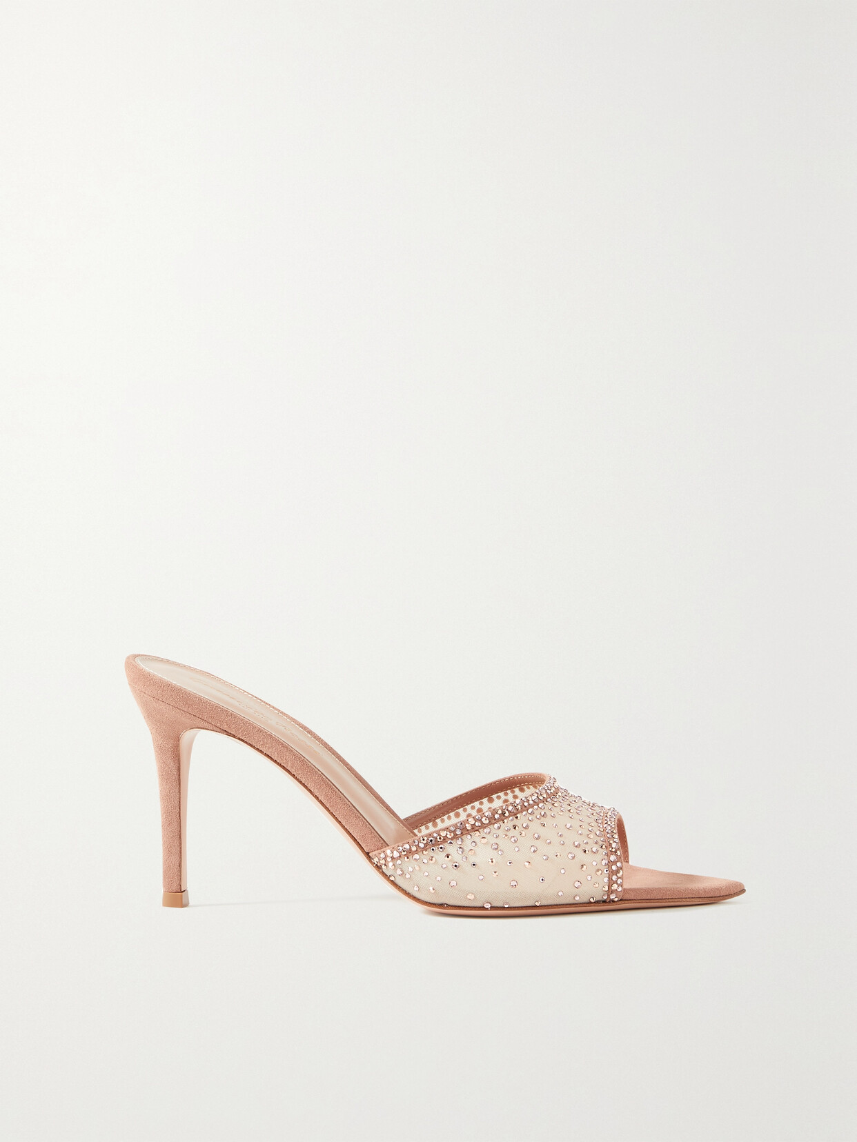 Gianvito Rossi Rania 85 Crystal-embellished Suede-trimmed Organza Mules - Neutrals