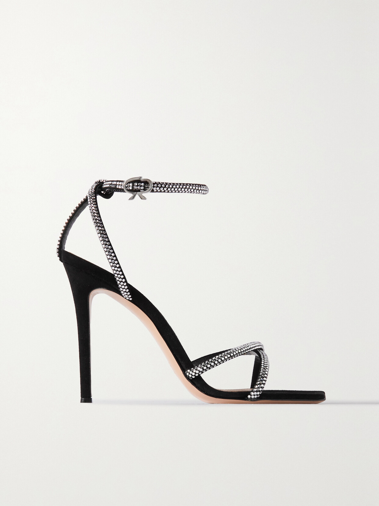 Shop Gianvito Rossi 105 Crystal-embellished Suede Sandals In Black