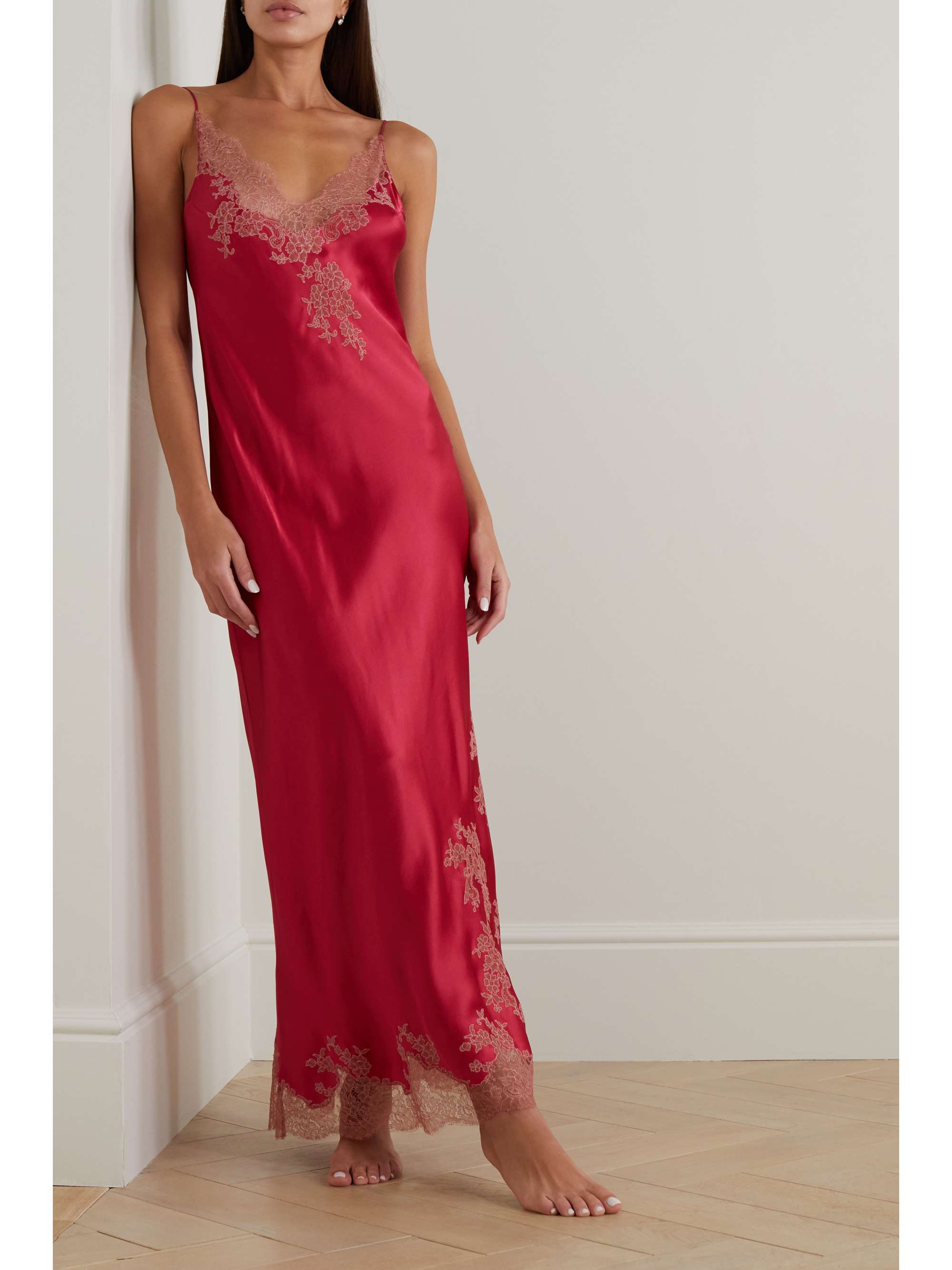 CARINE GILSON Lace-trimmed silk-satin nightdress