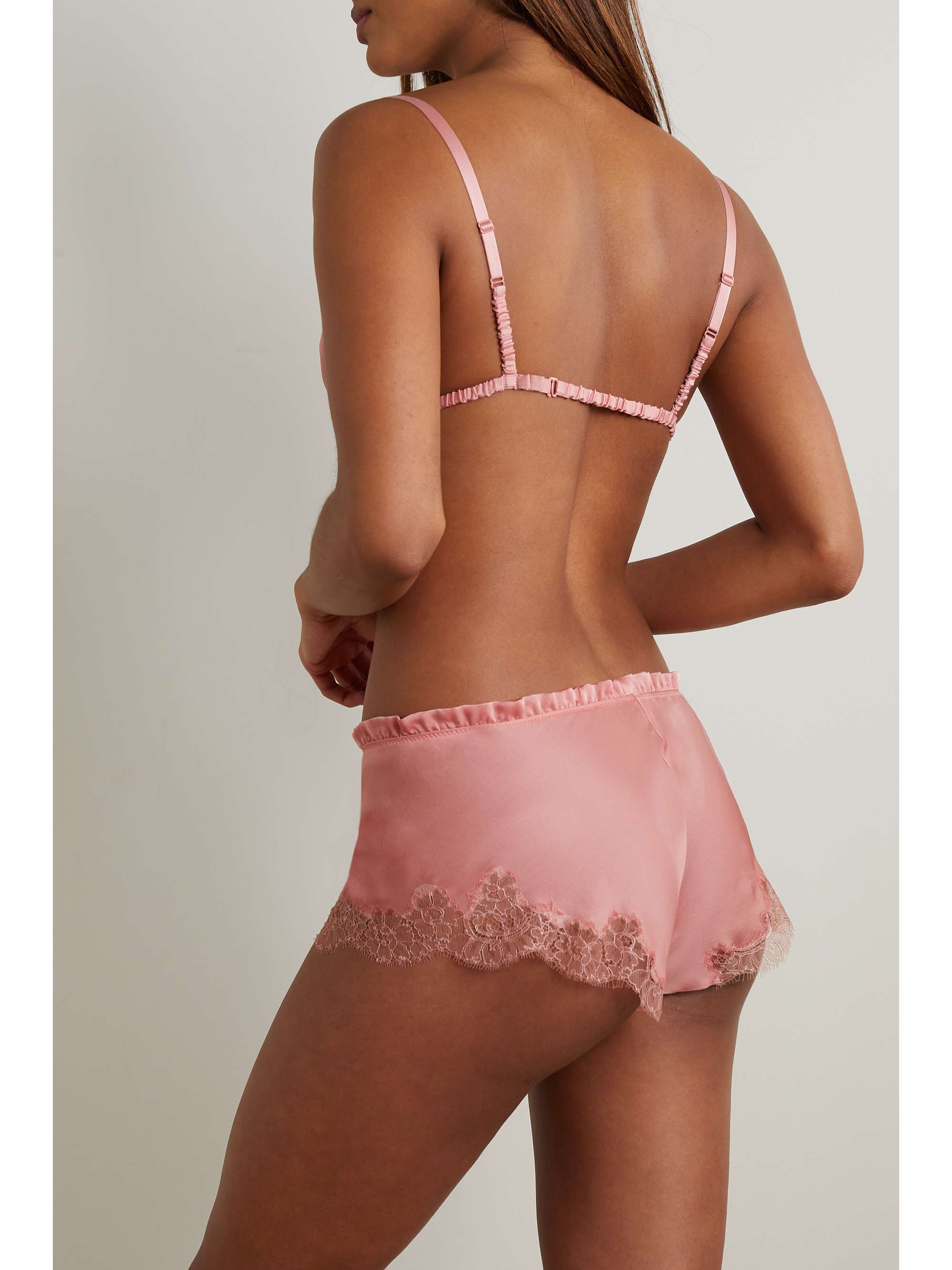 CARINE GILSON Lace-trimmed silk-satin shorts