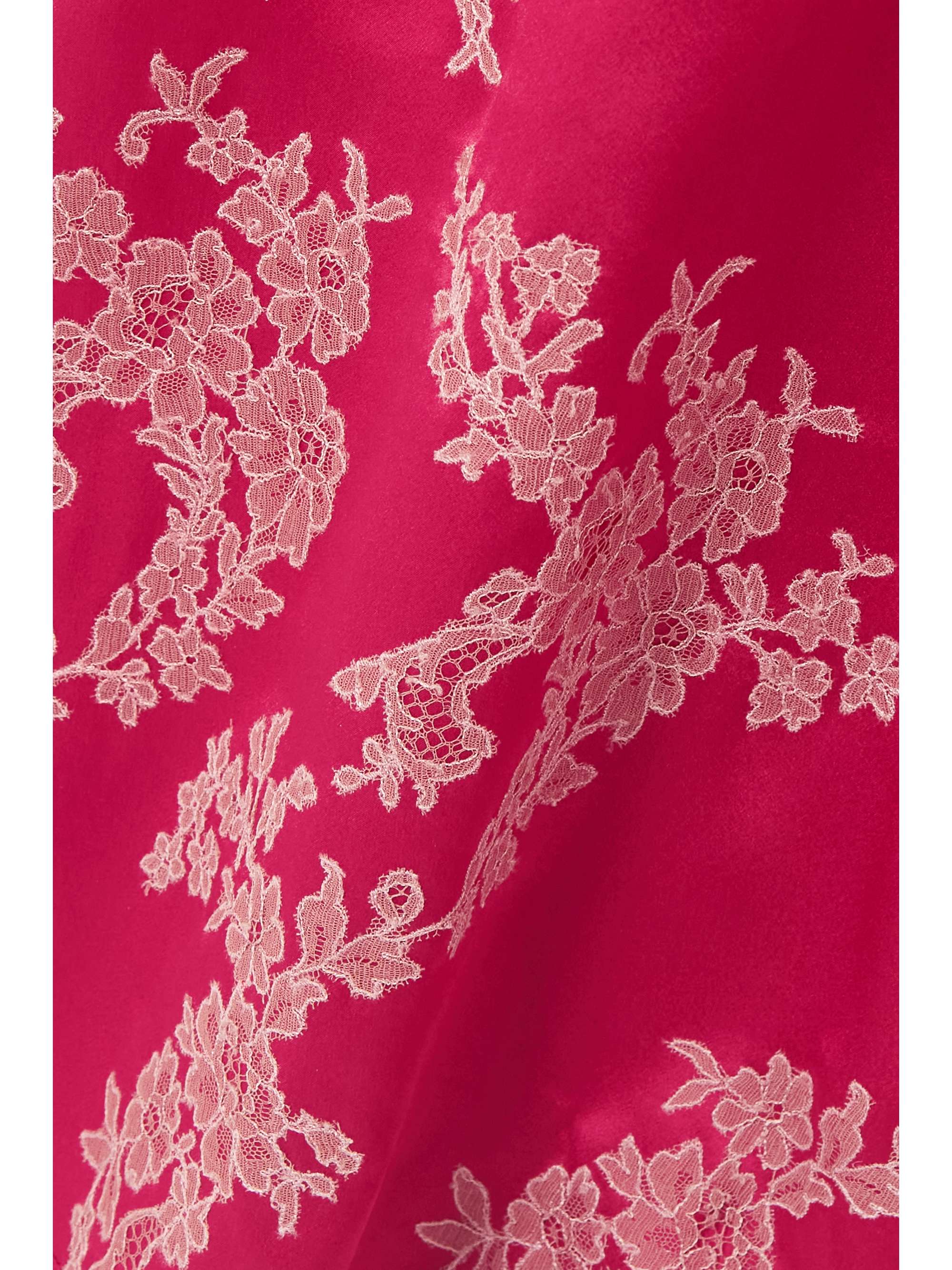 CARINE GILSON Belted lace-trimmed silk-charmeuse robe
