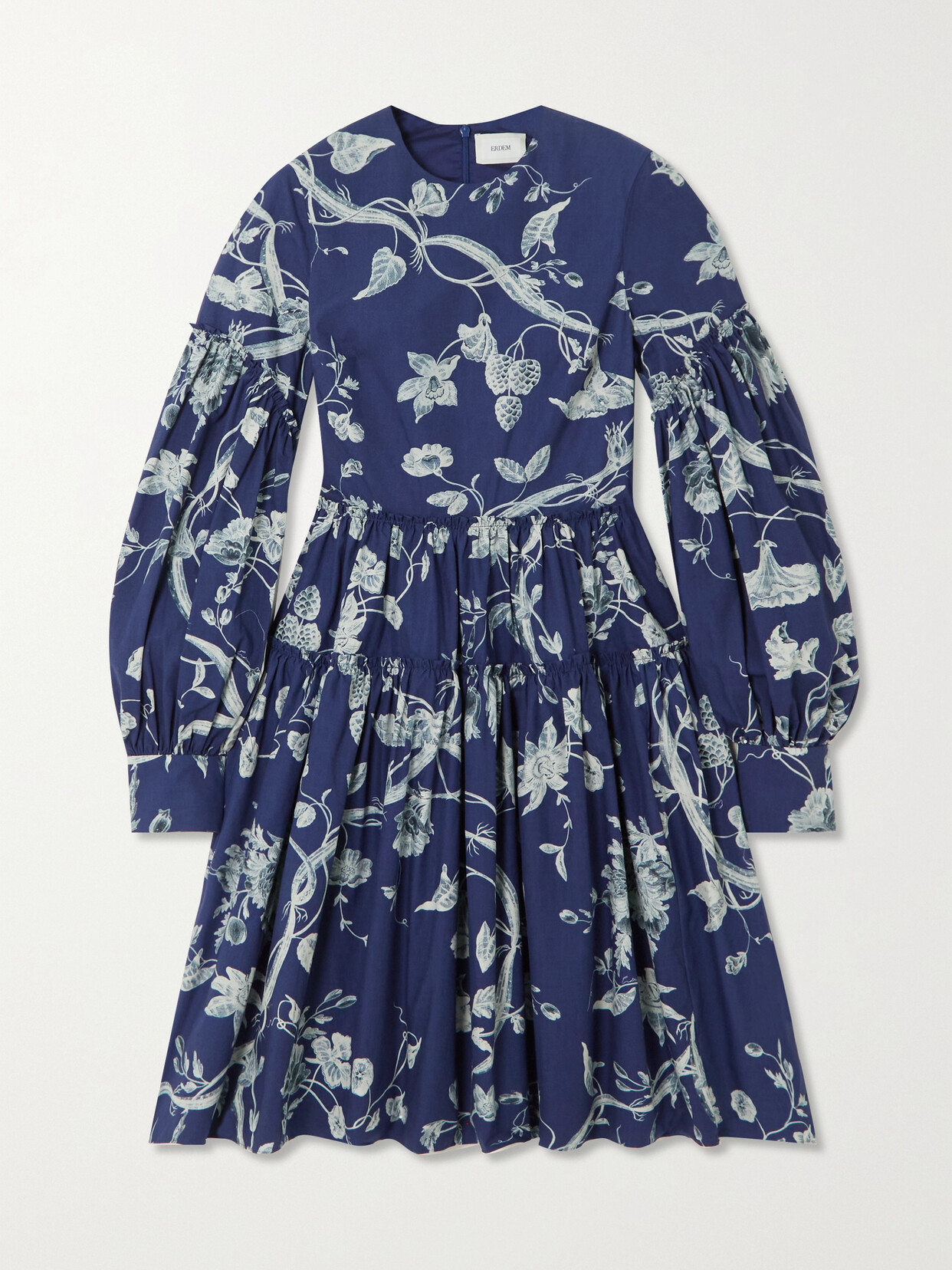 Shop Erdem Tiered Floral-print Cotton-poplin Mini Dress In Blue