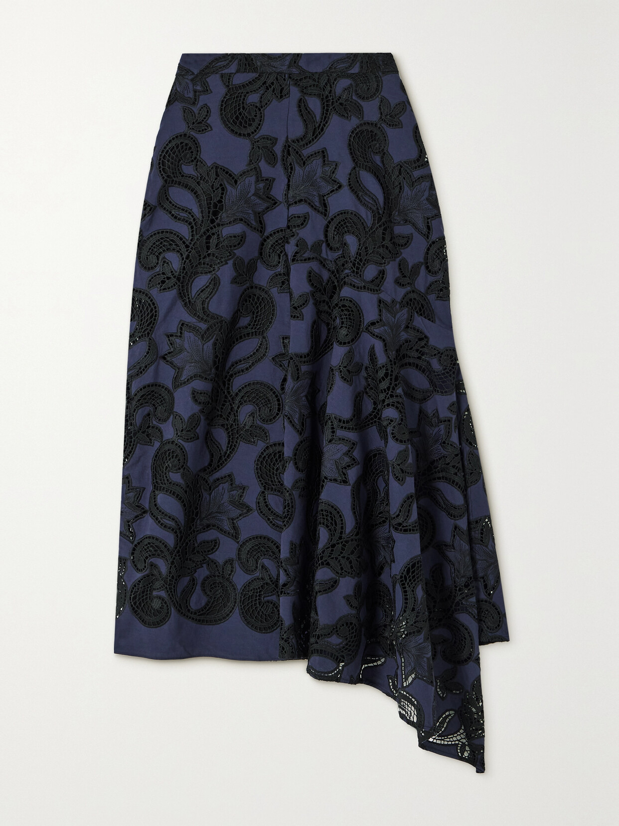 Erdem - Asymmetric Broderie Anglaise Voile Midi Skirt - Blue