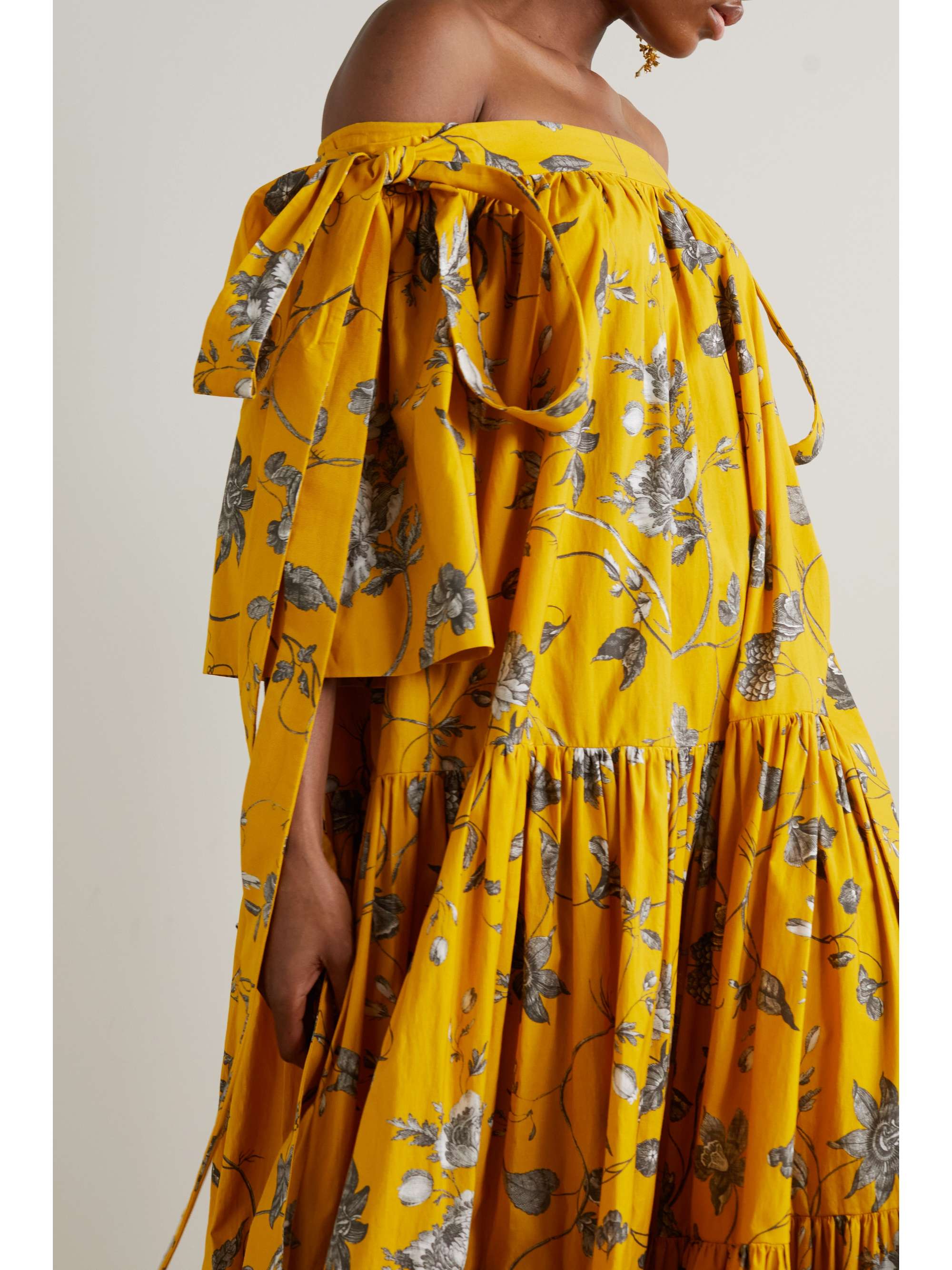 ERDEM Off-the-shoulder bow-detailed floral-print cotton-faille gown