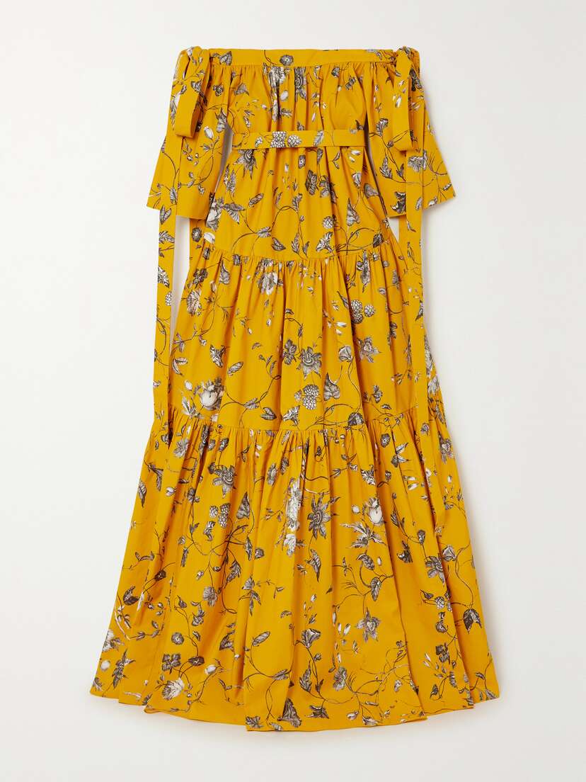 Erdem Off-the-shoulder Bow-detailed Floral-print Cotton-faille Gown