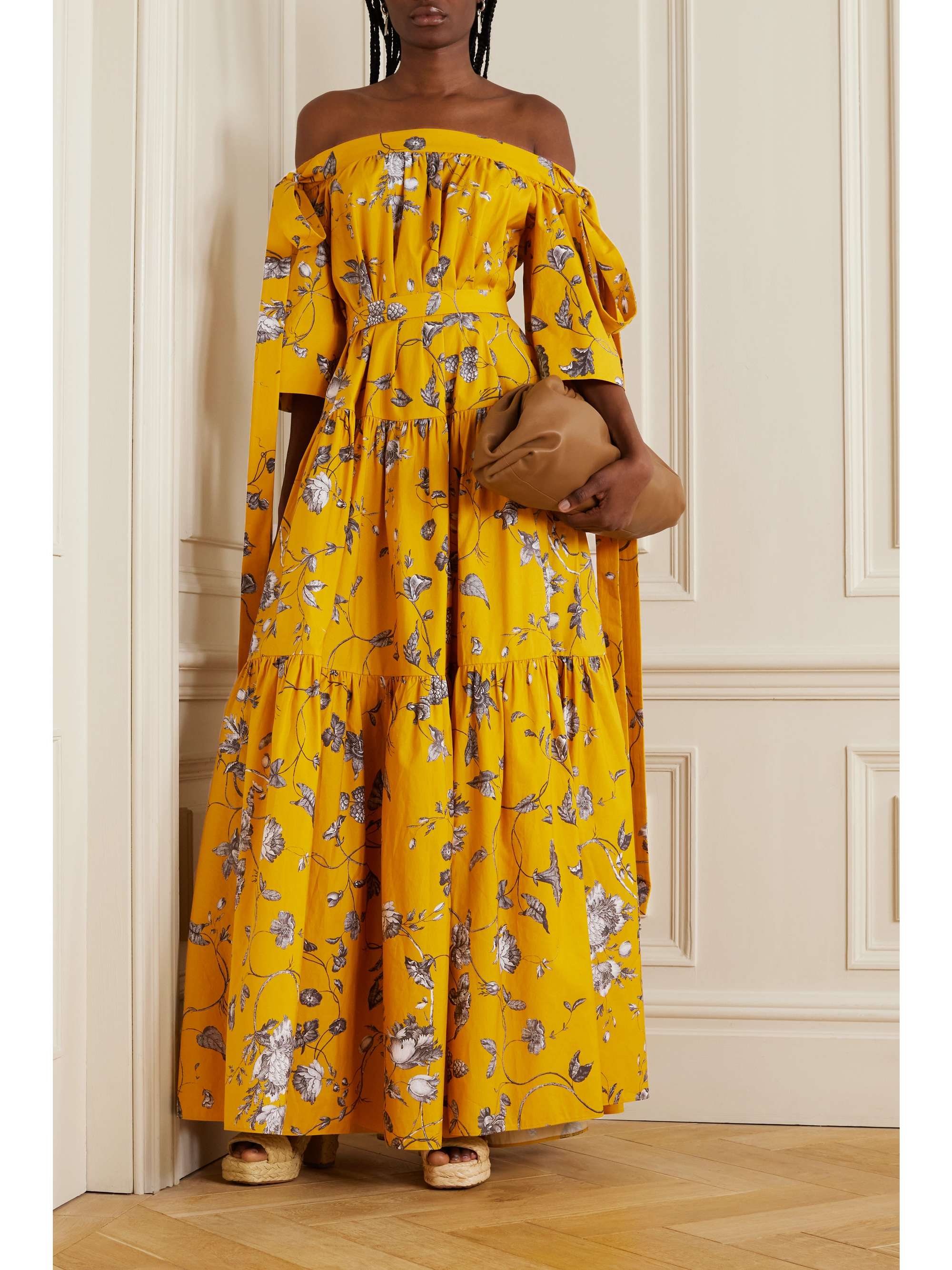 ERDEM Off-the-shoulder bow-detailed floral-print cotton-faille gown