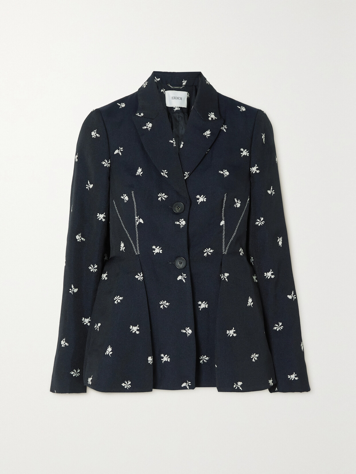 Shop Erdem Floral-jacquard Peplum Blazer In Blue