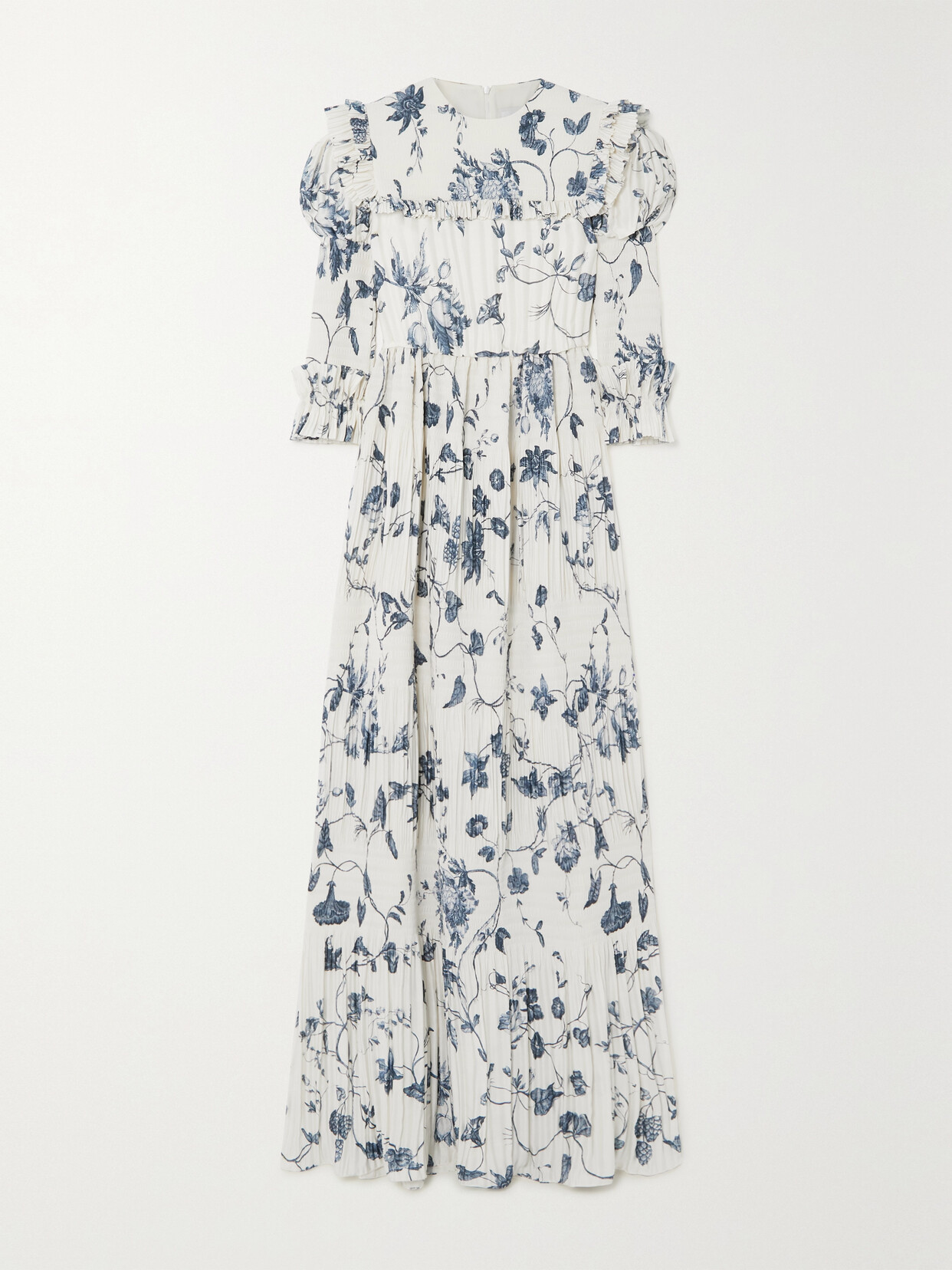 Erdem - Ruffled Pleated Tiered Floral-print Chiffon Gown - White