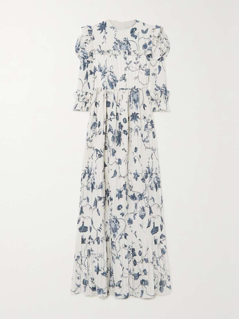Erdem Ruffled Pleated Tiered Floral-print Chiffon Gown - UK 16
