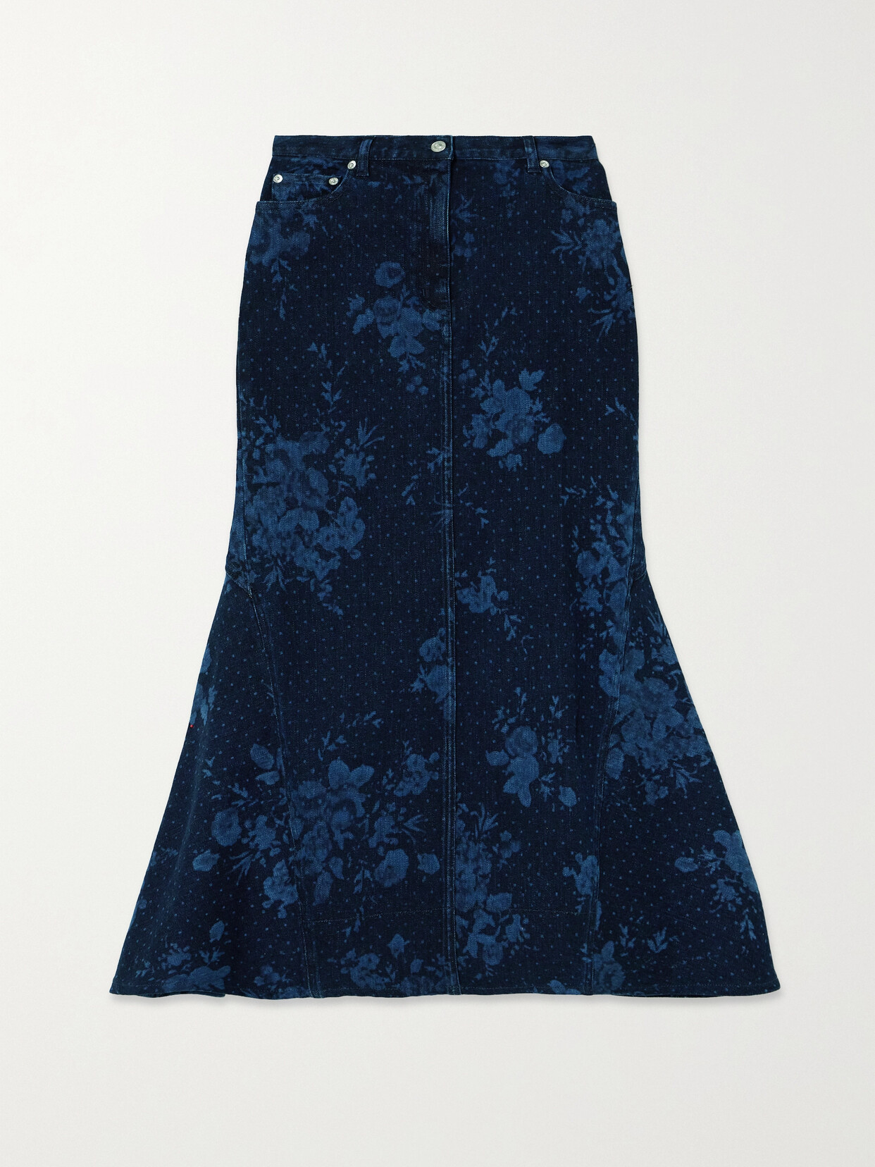 Shop Erdem Printed Denim Midi Skirt In Blue