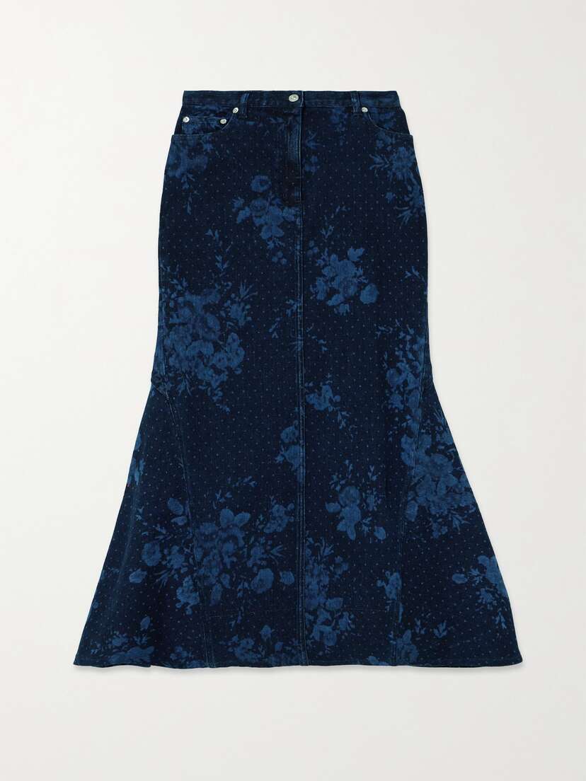 Erdem Printed Denim Midi Skirt