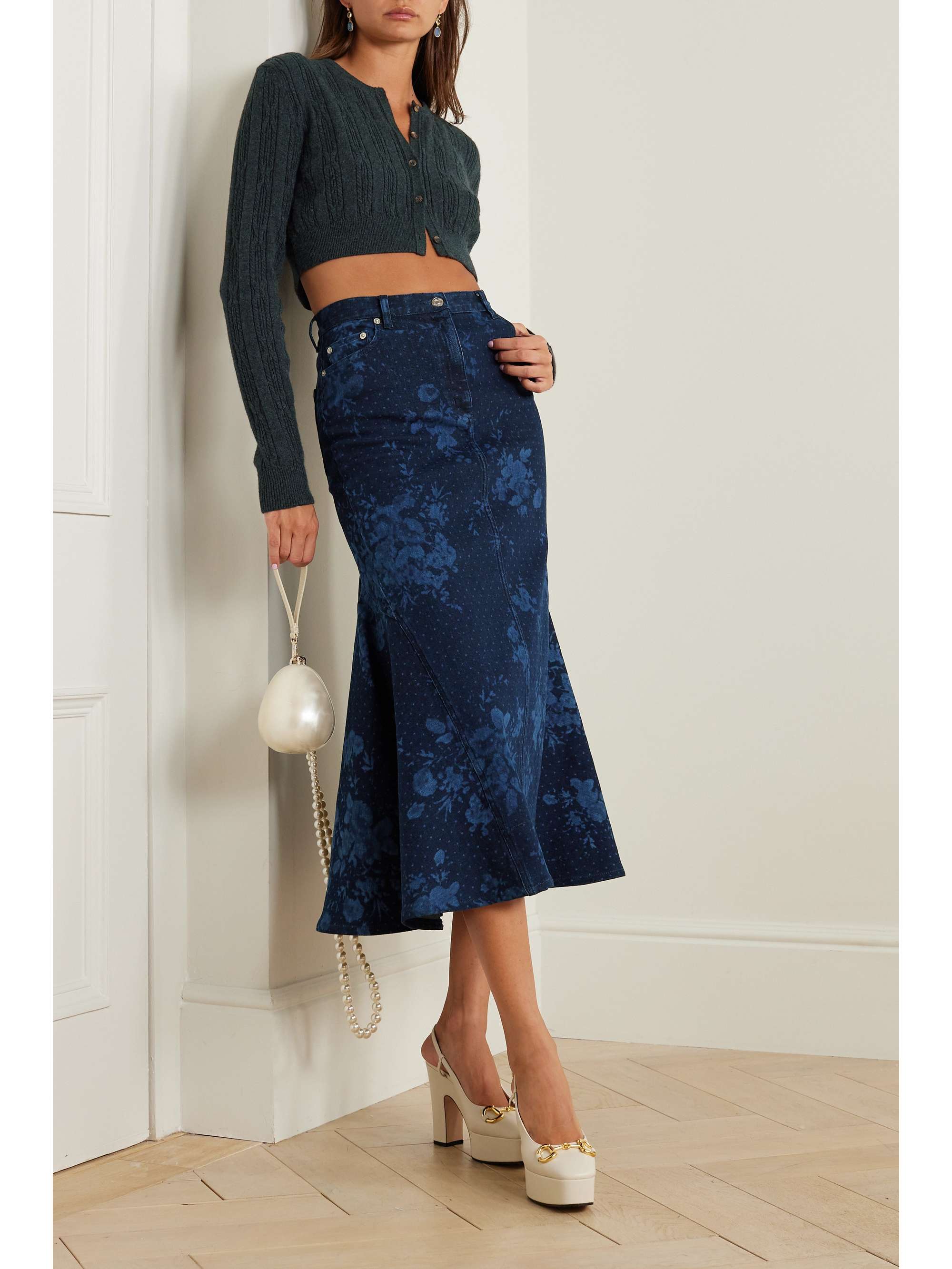 Erdem - Lacey floral denim midi skirt Erdem