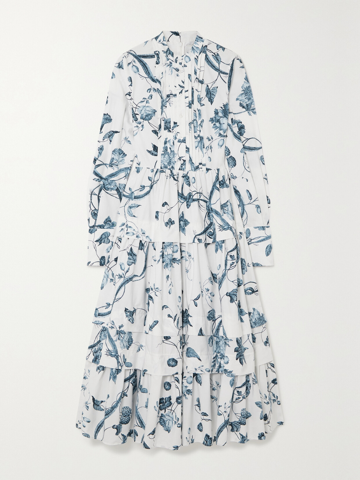 Erdem - Pintucked Tiered Floral-print Cotton-poplin Midi Dress - White