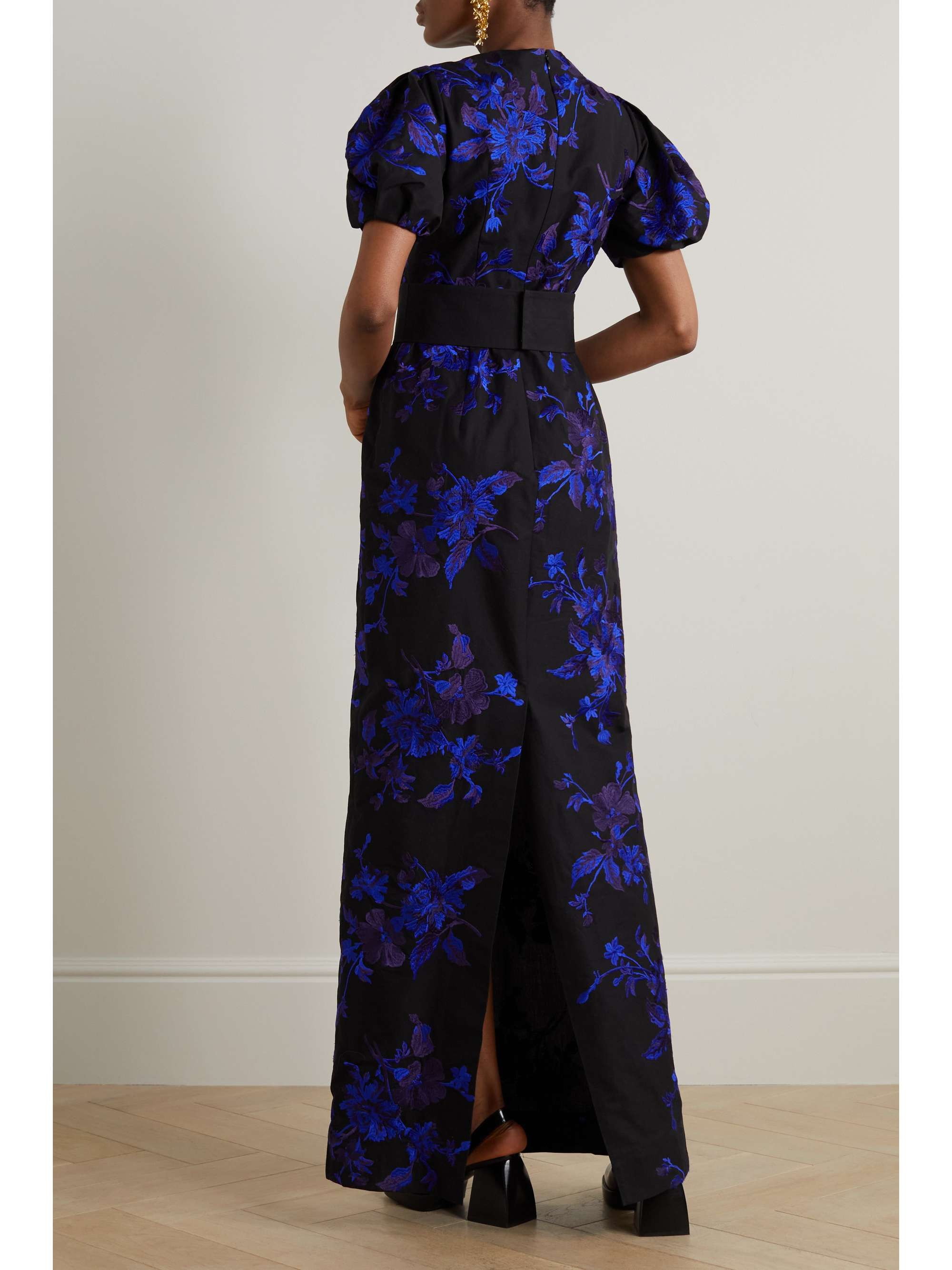ERDEM Belted embroidered cotton-faille gown