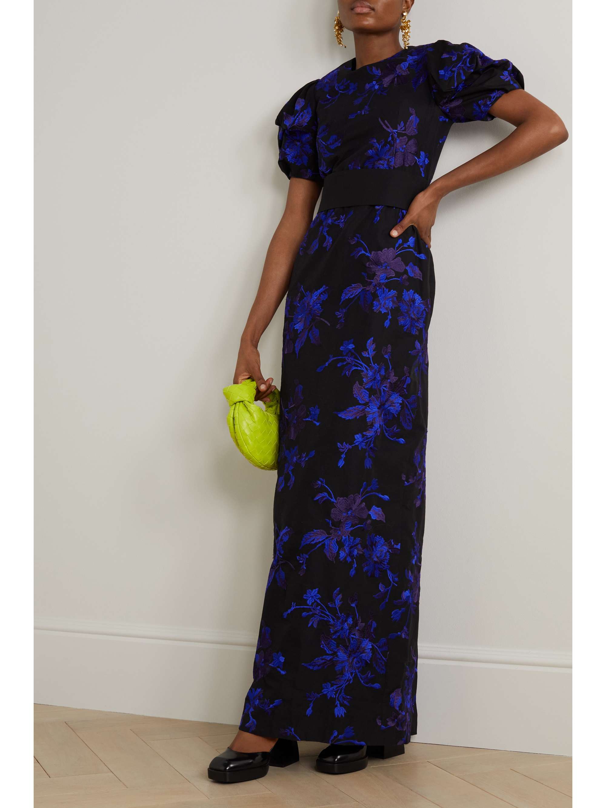 ERDEM Belted embroidered cotton-faille gown